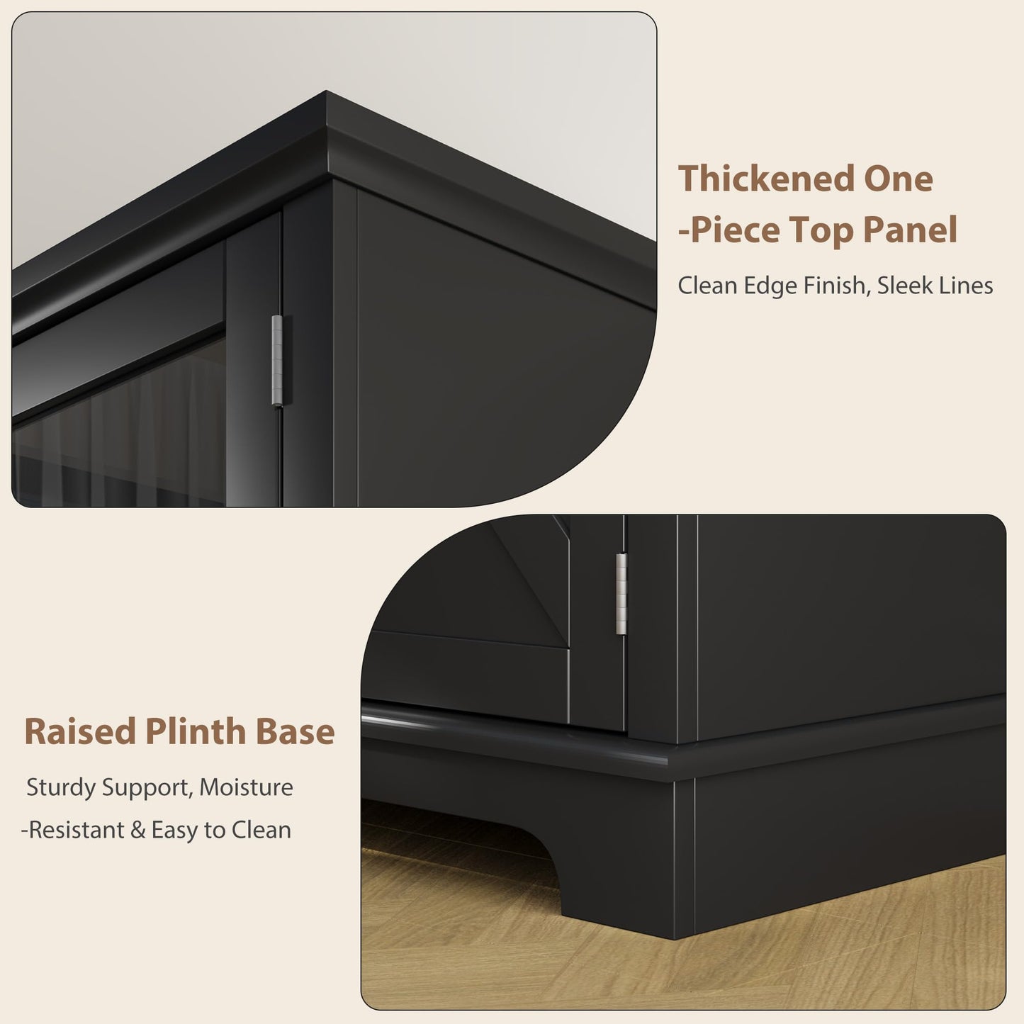 72" Tall Black Kitchen Hutch Cabinet with Glass Doors, 41" Wide Freestanding Storage Cabinet with Charging Station & LED Lights, Open Counter Shelf and Double Lower Doors, Farmhouse Buffet for Dining