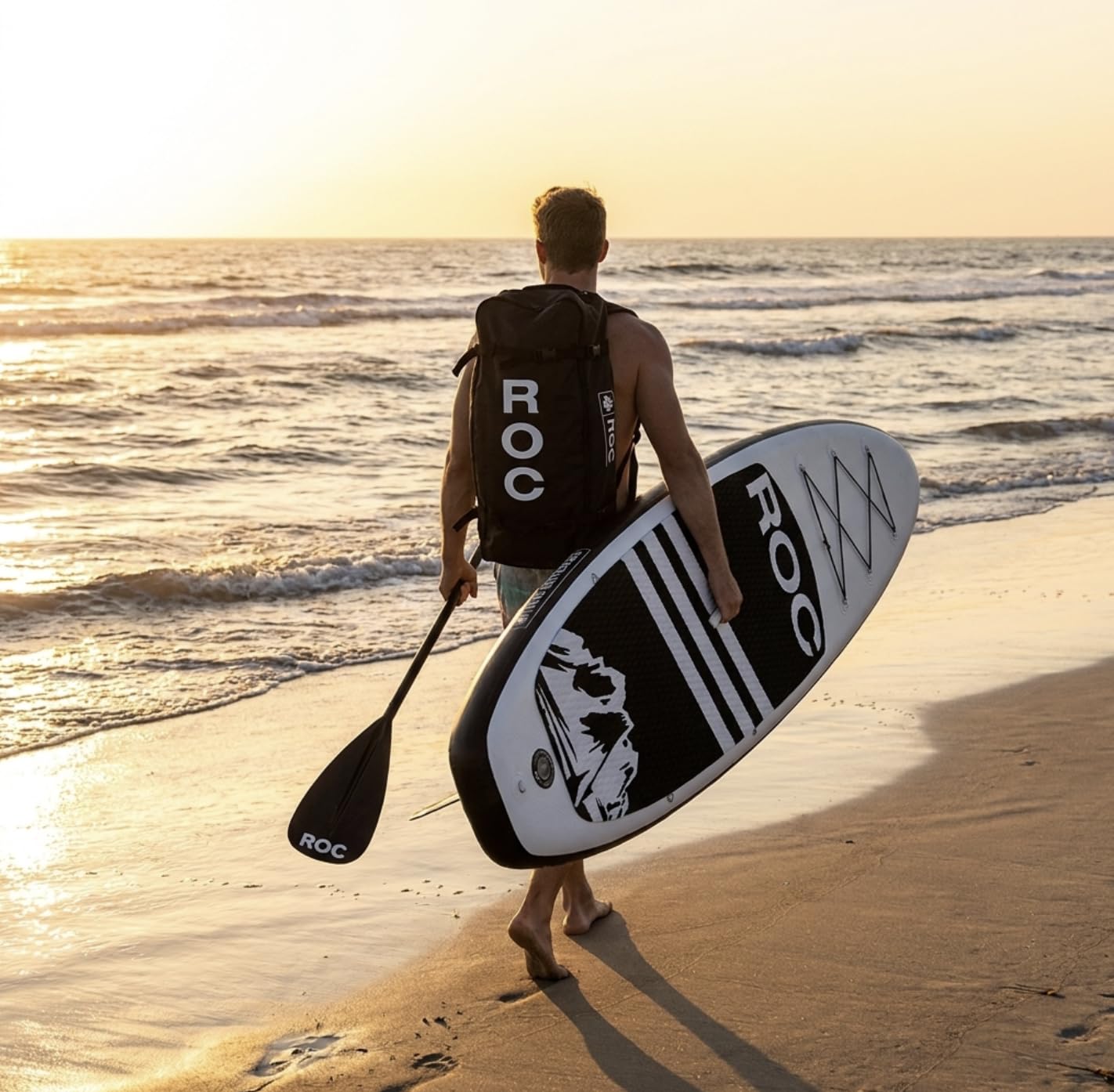 Roc Inflatable Stand Up Paddle Board with Premium SUP Paddle Board Accessories, Wide Stable Design, Non-Slip Comfort Deck for Youth & Adults (Black)