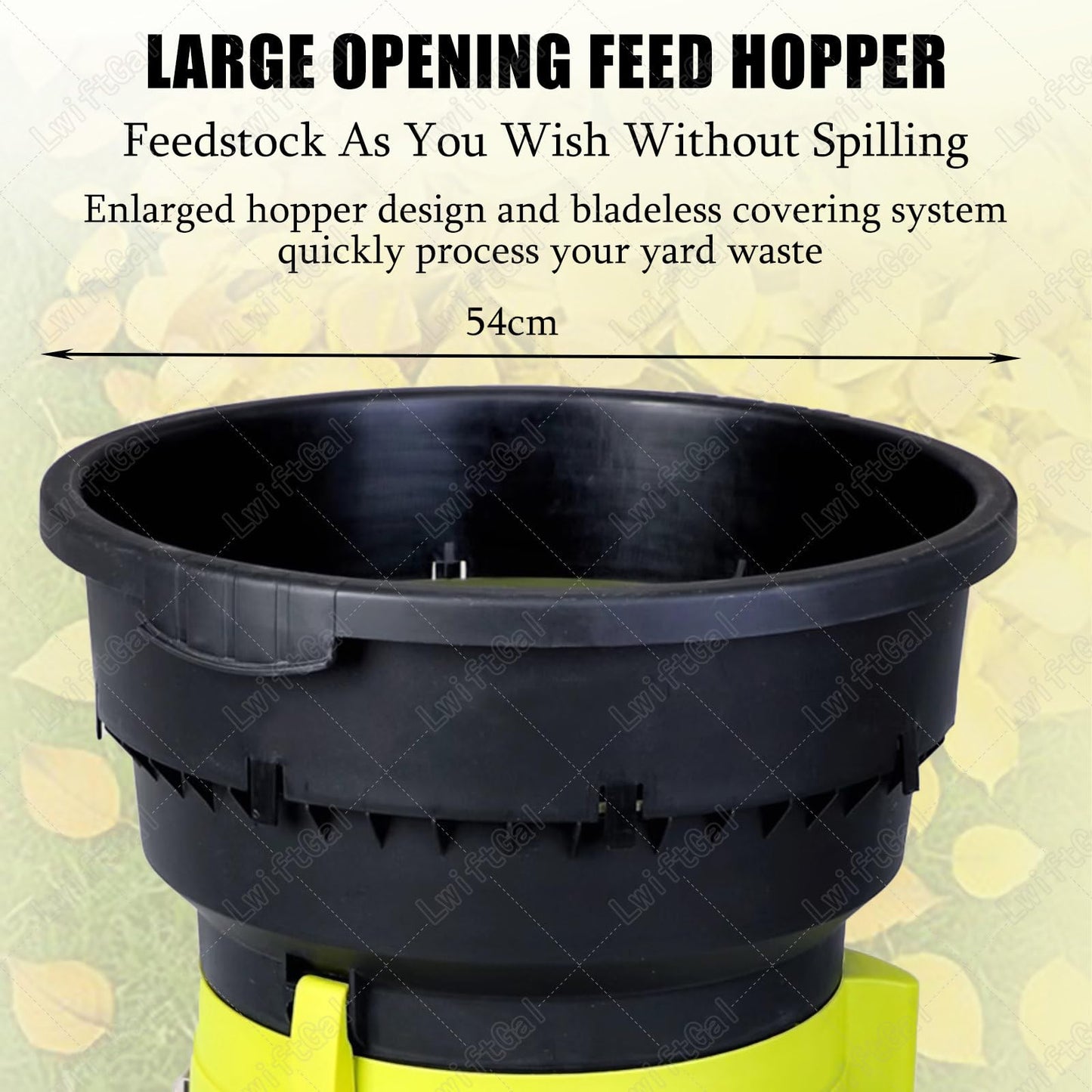 LwiftGal Electric Leaf Mulcher Garden Shredder, 2500w Compost Shredder Leaf Crusher with Wheels,Leaf Rake, Storage Bag, 54cm Funnel Diameter for Yard Cleanup, Composting 20mpowercord