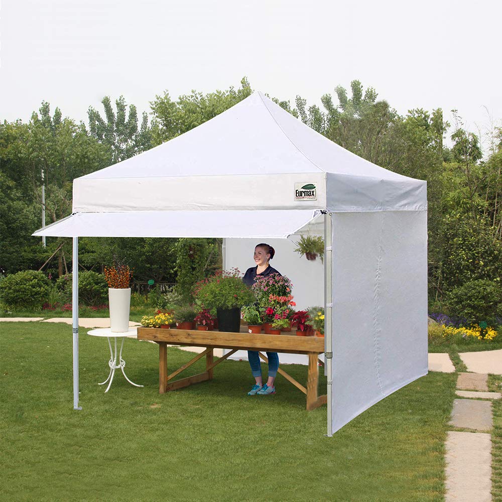 Eurmax USA 10x10 Pop Up Canopy,Commercial Tent with Patented No-Tip Rolling Bag,30sqft Extension Awning & 4 Zippered Removable Walls,UV & Water Resistant,Heavy Duty Instant Shelter Gazebo,White