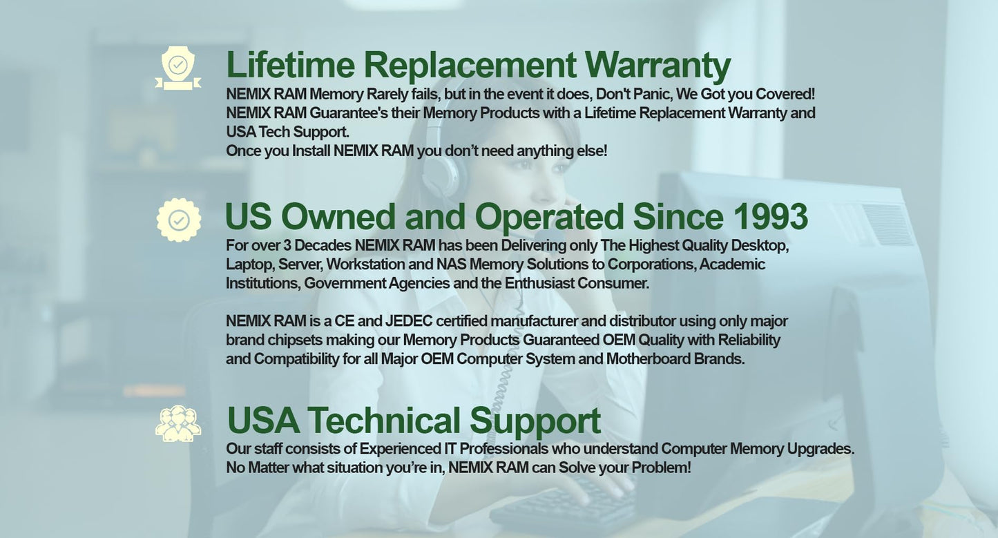 NEMIX RAM 256GB (8X32GB) DDR5 4800MHZ PC5-38400 2Rx8 1.1V CL40 288-PIN ECC RDIMM Registered Server Memory KIT Compatible with Dell Precision 5860 Tower Workstation
