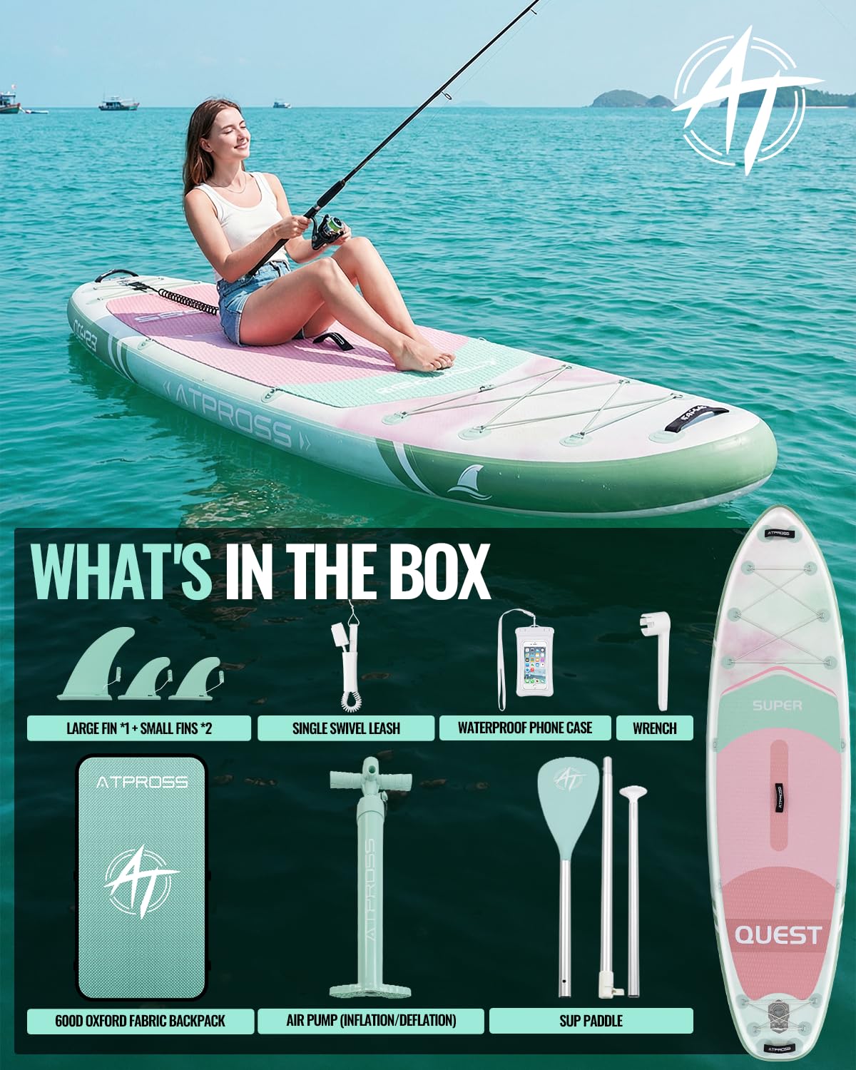 10'6''x33''Inflatable Stand Up Paddle Board, 400lbs Extra Ultra-Light Blow Up Paddle Board, Premium SUP Accessories Kit & Backpack, Non-Slip Stable Deck Boat for Yoga Fishing Surf