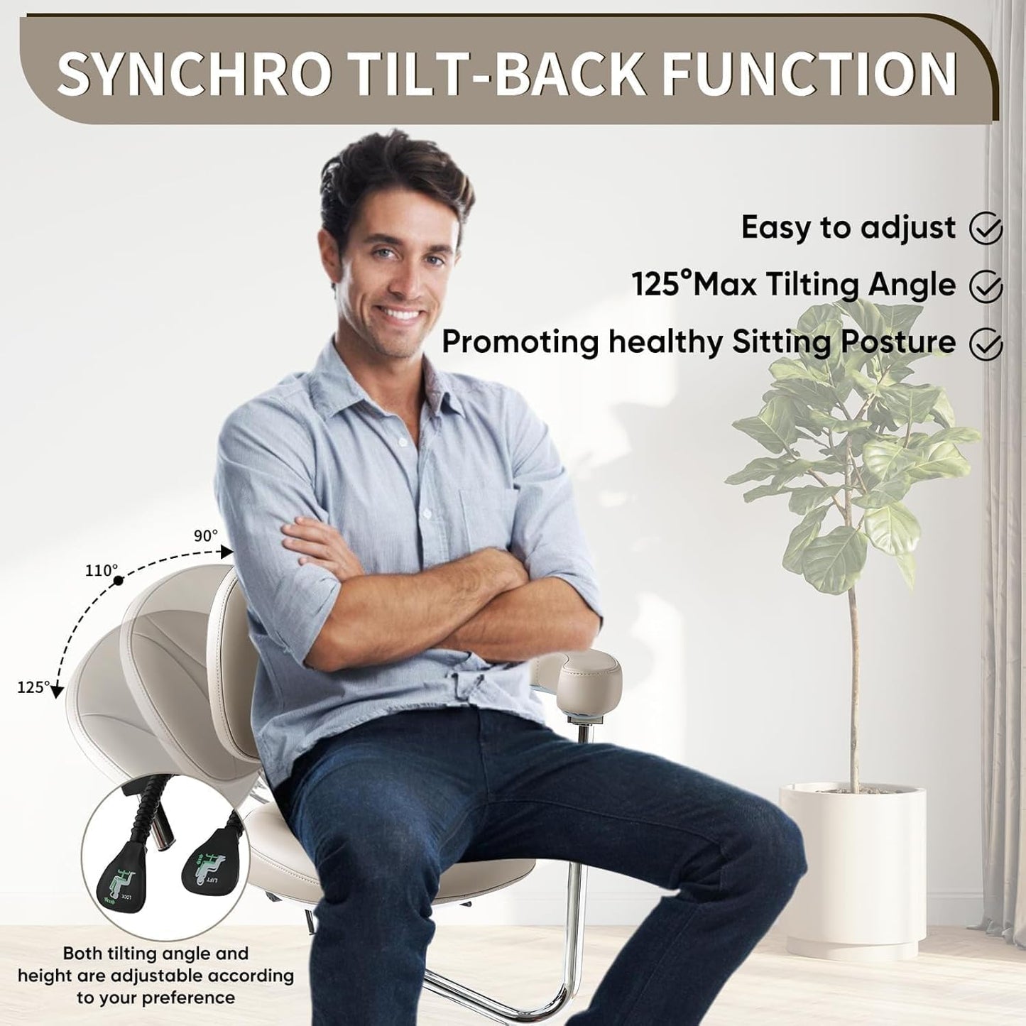 Professional Dental Stool with Adjustable Armrest & 125° Synchro Tilt-Back – Height Adjustable Rolling Medical Chair with Lumbar Support, 400 lbs Capacity – for Dentist, Hygienist, Tattoo, Salon-Grey