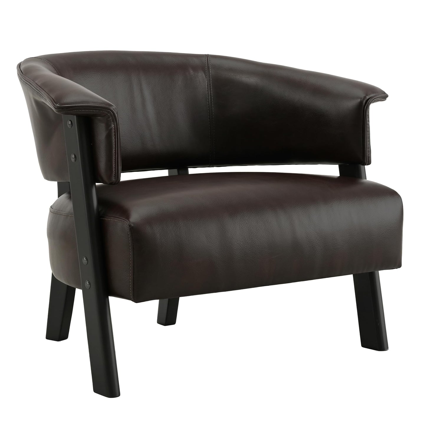 Christopher Knight Home Faux Leather Wingback Accent Chair Upholstered Barrel Armchair with Solid Wood Legs Wrap Around Back Single Sofa Chair for Living Room Bedroom Reading, Brown