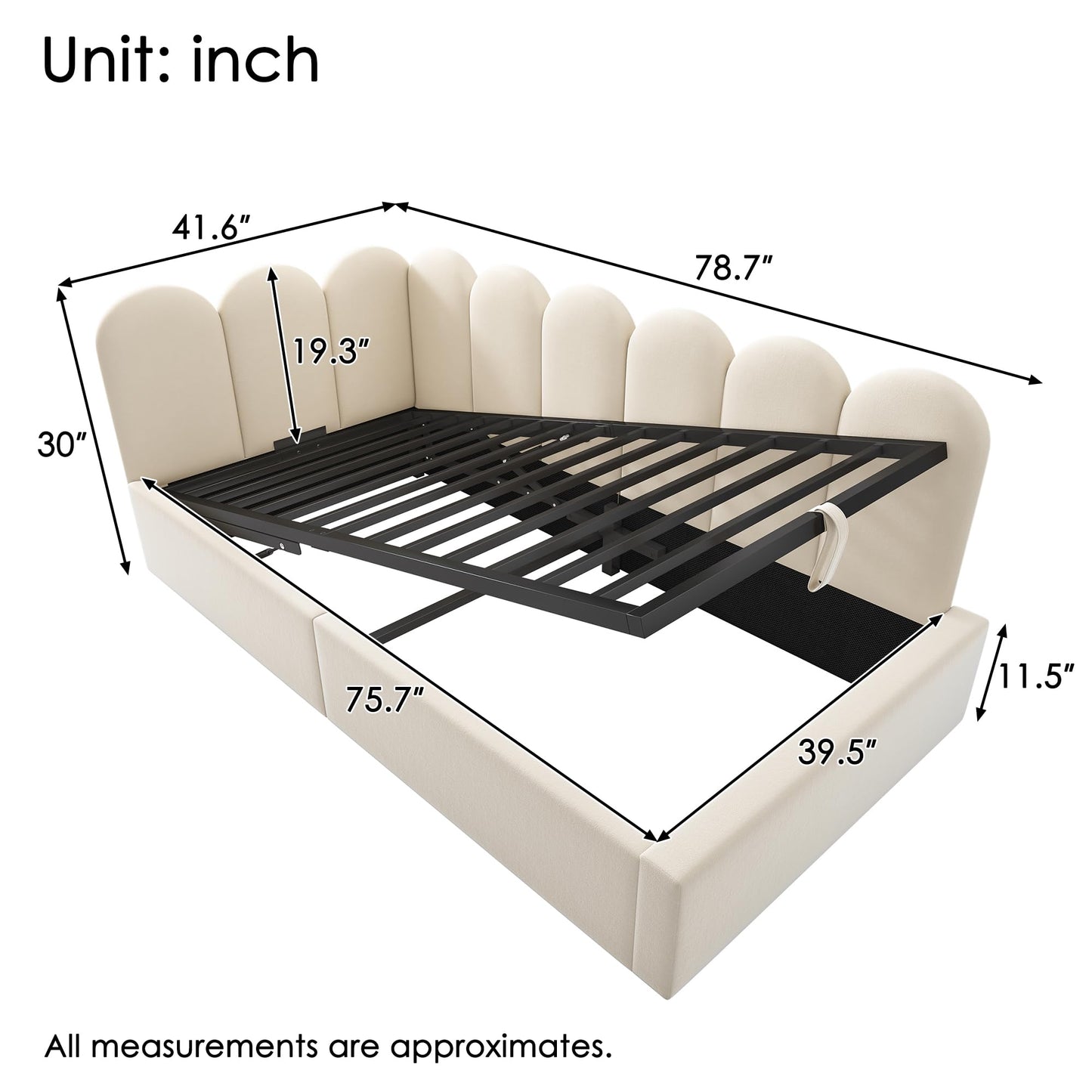 Merax Modern Upholstered Lift Up Sofa Day Bed with Headboard, Velvet Platform Bed Frame with Hydraulic Storage, No Box Spring Needed/Easy Assemble Twin, Beige
