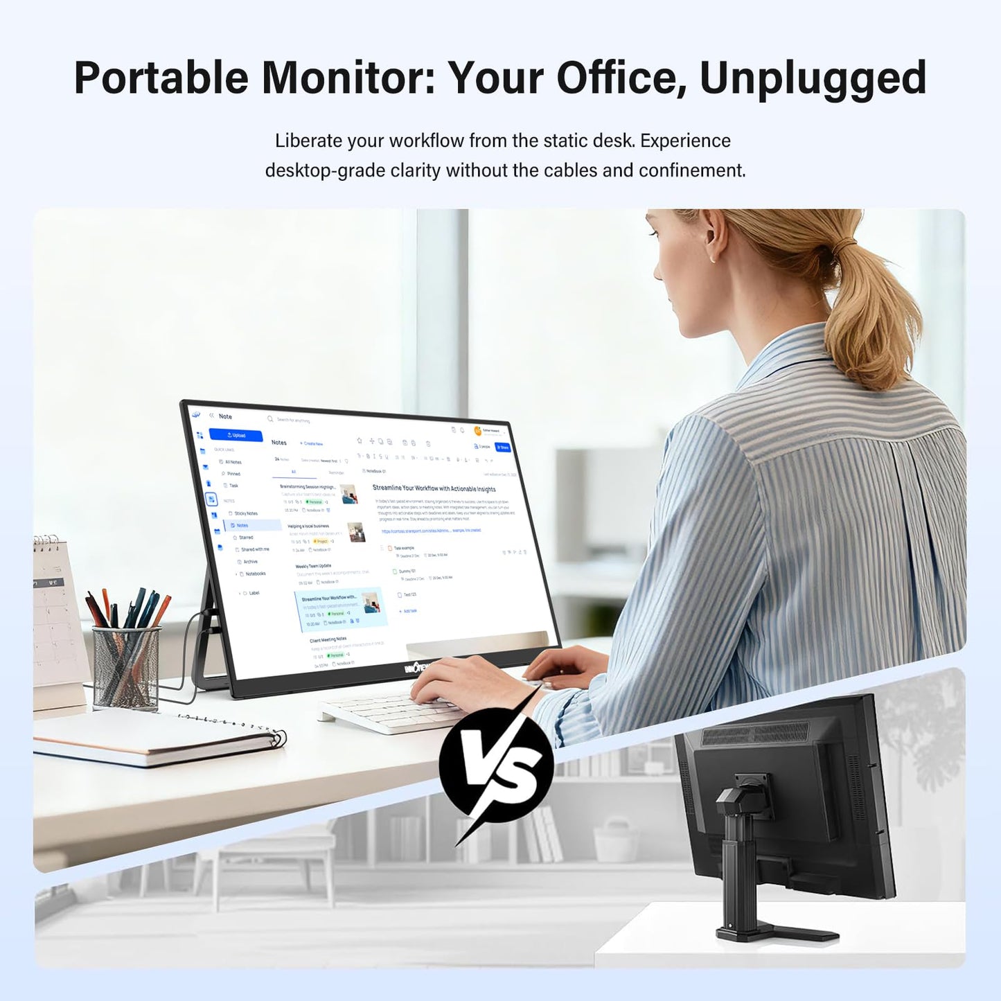 InnoView Large Portable Monitor 23.8inch FHD 1080P 144Hz USB-C, HDMI Computer Display HDR 100% sRGB IPS Gaming Monitor W/180°Adjustable DC Eyes Care Stand for Laptop PC MAC Phone PS4 Xbox Switch