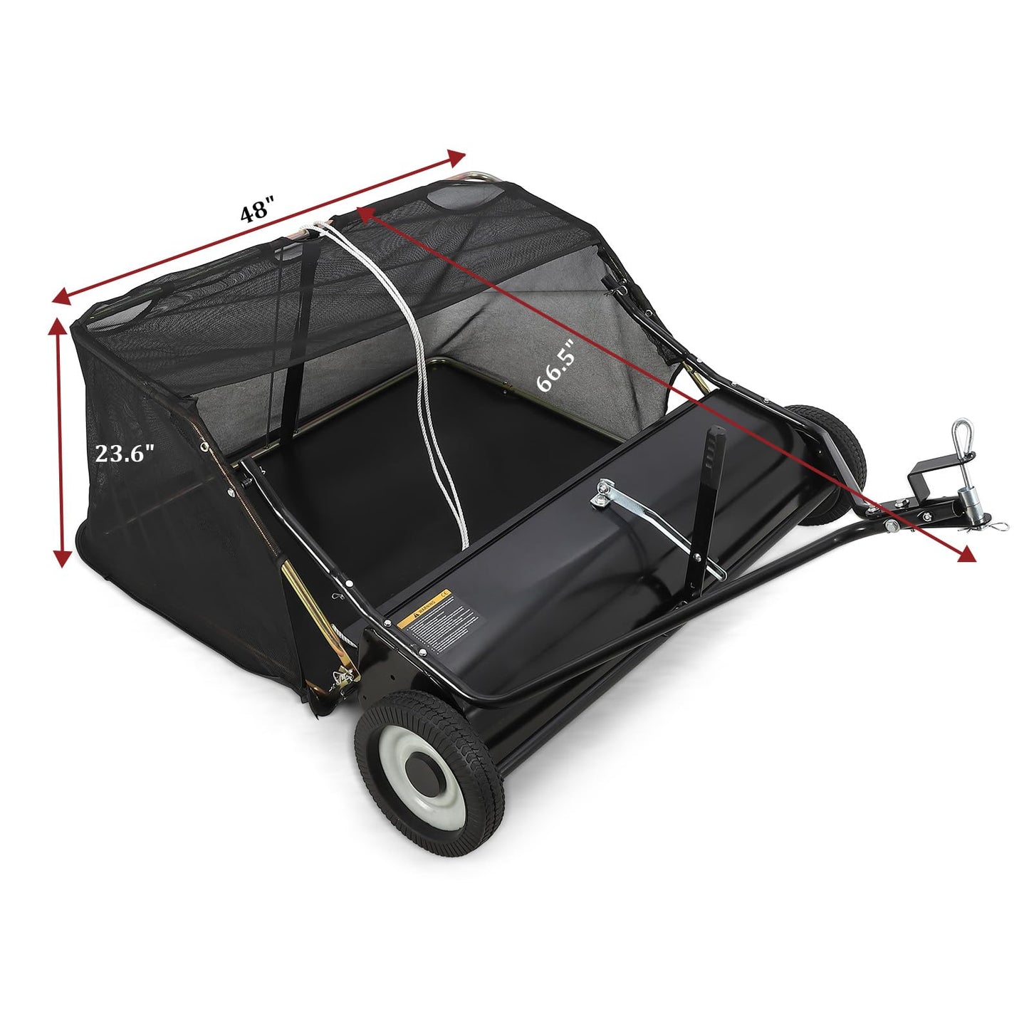 GarveeHome 42" Tow‑Behind Lawn Sweeper, Heavy‑Duty Leaf & Grass Collector for Lawn Tractor/ATV, 24 Cu.ft Yard Sweeper with Adjustable Height & Dumping Rope, Pull Behind Lawn Sweeper for Leaves