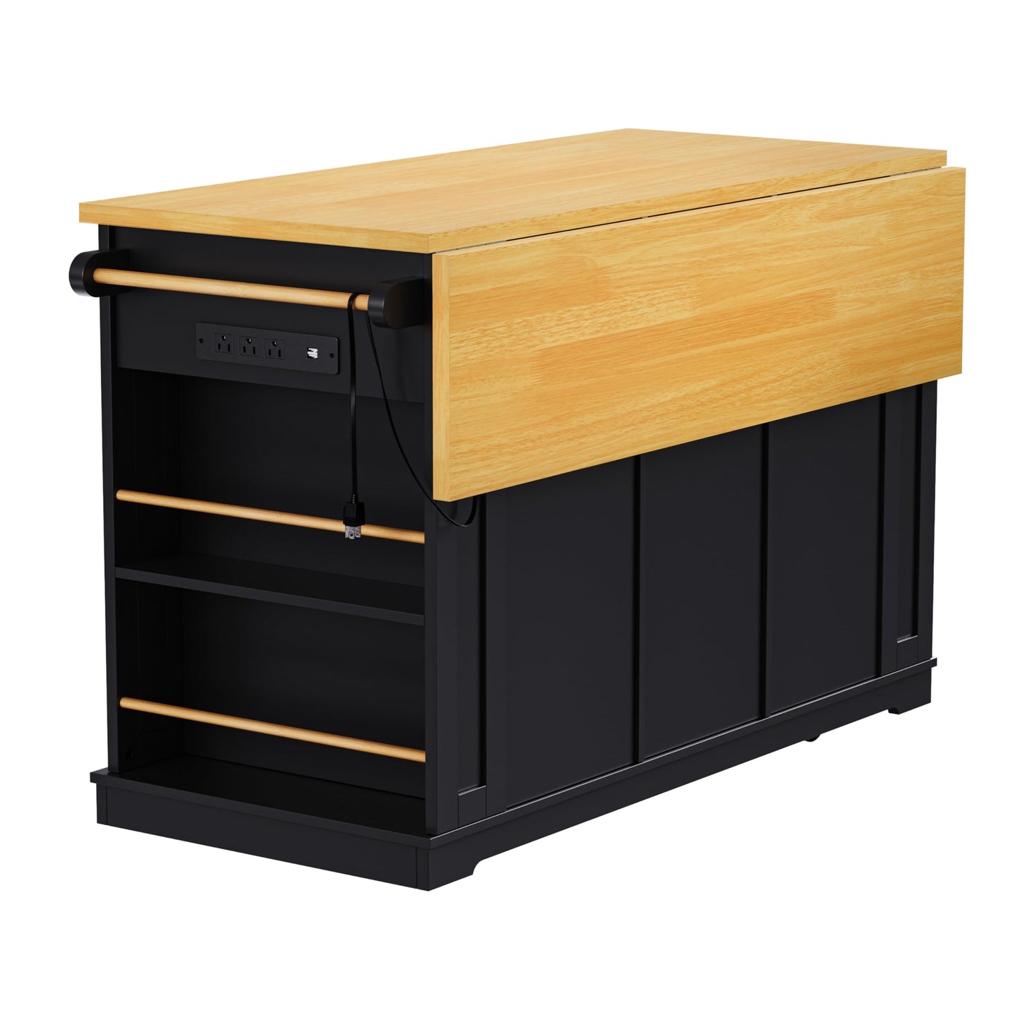 Merax 53" Large Kitchen Cart Storage Island on 5 Wheels with Drop Leaf,Power Outlet,Internal Rack for Kitchen Dining Room