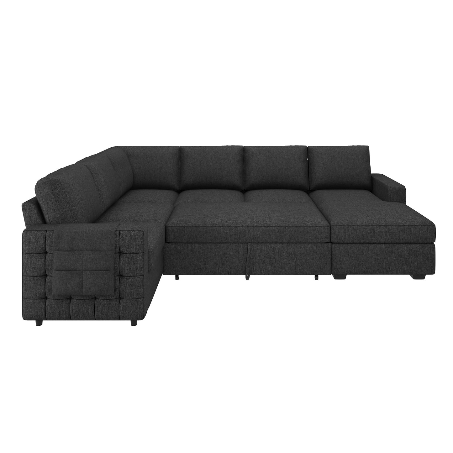 HONBAY Sectional Couch with Pull Out Bed, Sectional Sleeper Sofa with Storage, U Shape Couches for Living Room, Dark Grey