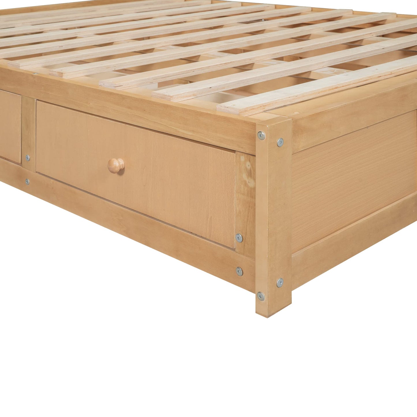 Brisca Full Size Platform Bed with Underneath Storage and 2 Drawers,Solid Wood Bed Frame W/Wood Slats Support,for Apartment,Bedroom,Guest Room,Wood
