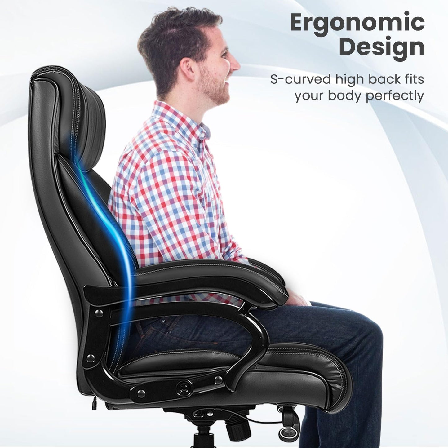 Giantex Big and Tall Office Chair 500lbs, Heavy Duty Executive Office Chair with 6 Massage Points, Extra Wide Seat, High Back Ergonomic Leather Reclining Swivel Computer Chair, Home Office Desk Chairs