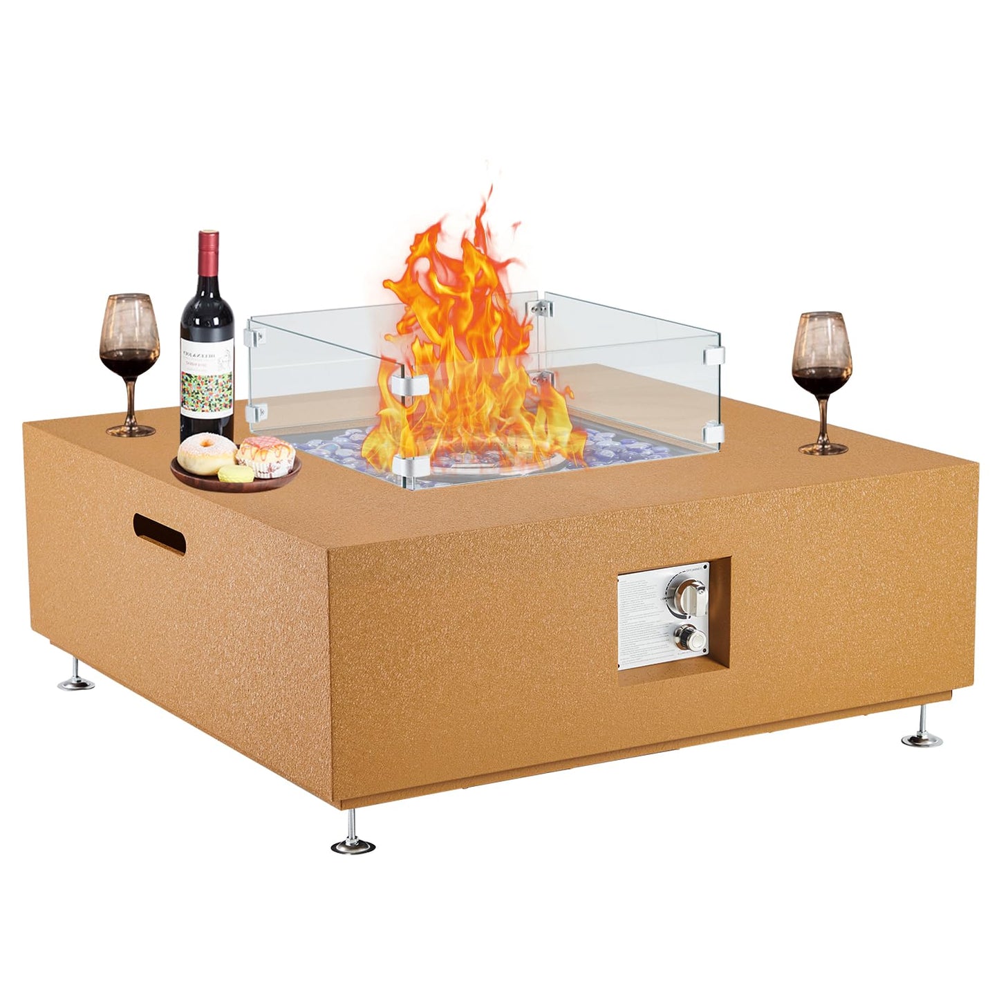 36 Inch Outdoor Propane Fire Pit Table, 50000BTU Steel Gas Firepit with Wind Guard, Add Warmth and Ambience to Parties On Outside Patio Deck Garden, Safety Certified Glass Beads & Rain Cover