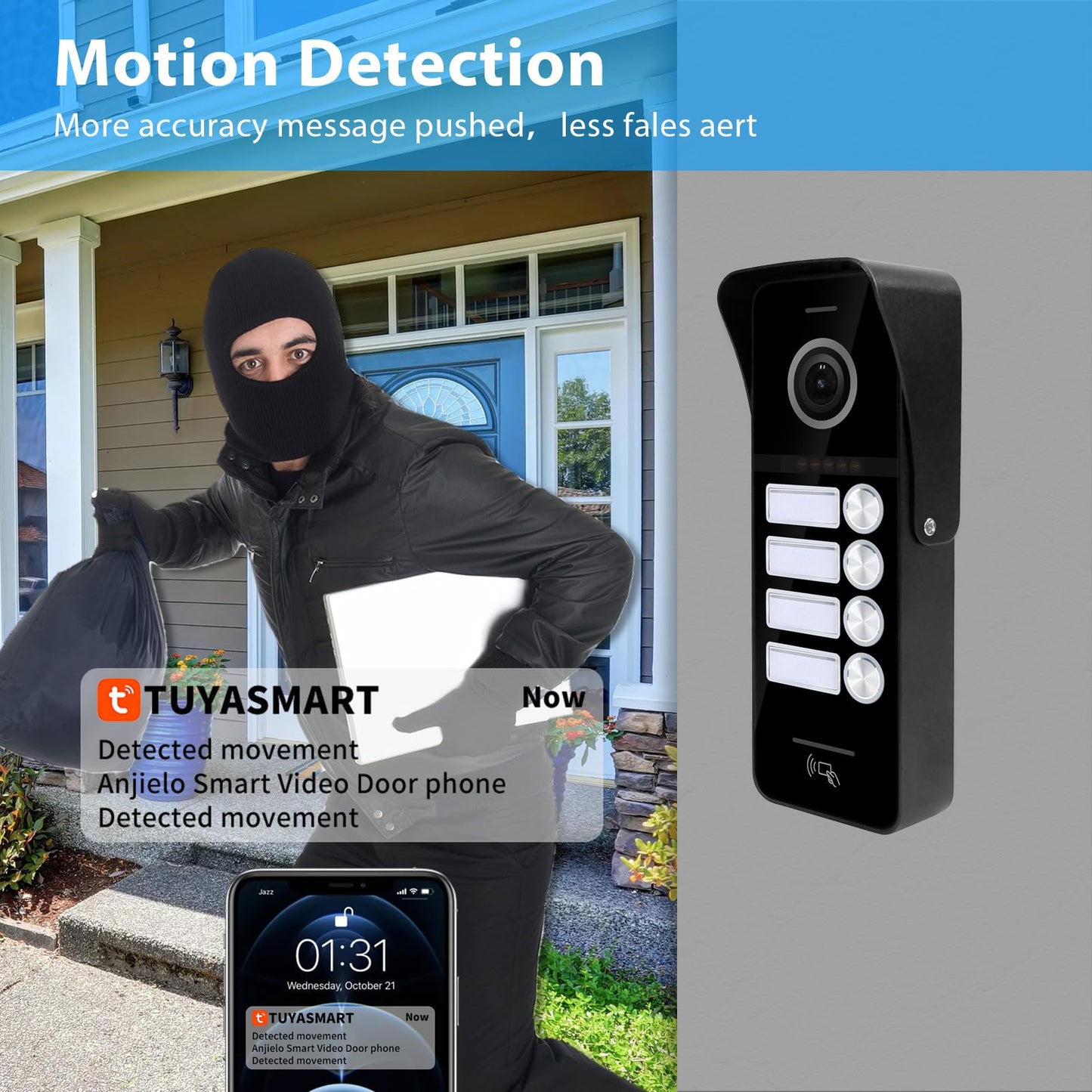 Wired Video Doorbell Apartment Intercom System,4 Family Units 10 Inch Touch Monitor,3 in 1 Unlocking,Dual Way Intercom Motion Detection Tuya for Villa Home (1 Doorbell(b)+ 4 Monitor(b))