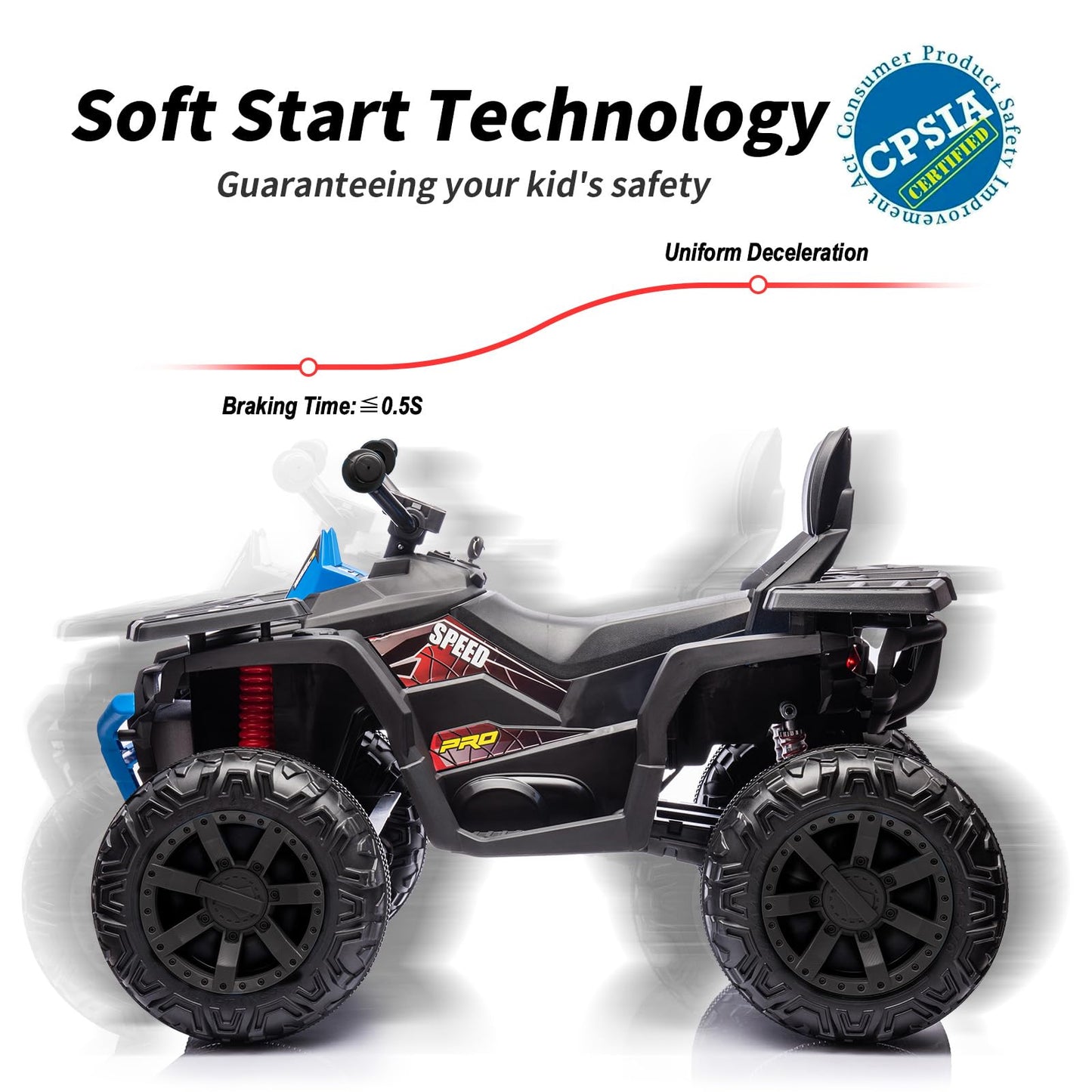 Hikiddo Kids ATV 4 Wheeler, 24V Ride On Toys Car for Big Kids with 400W Motor, 2 Seater - Blue