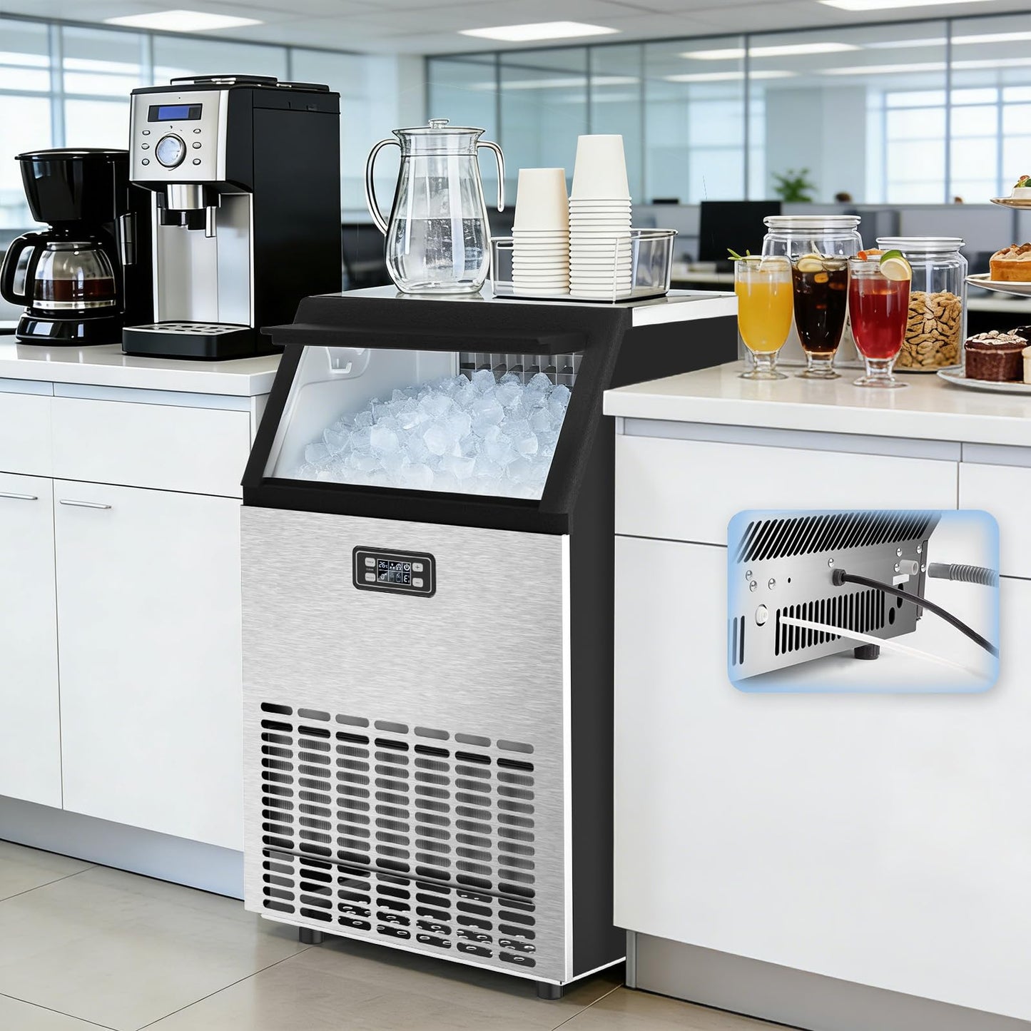 Commercial Ice Maker Machine, 100Lbs/24H Under Counter Ice Machine, 45 Clear Ice Cubes in 10–15 Mins, 33Lbs Storage Bin, Self-Cleaning Stainless Steel Ice Maker for Bar Restaurant Home Kitchen