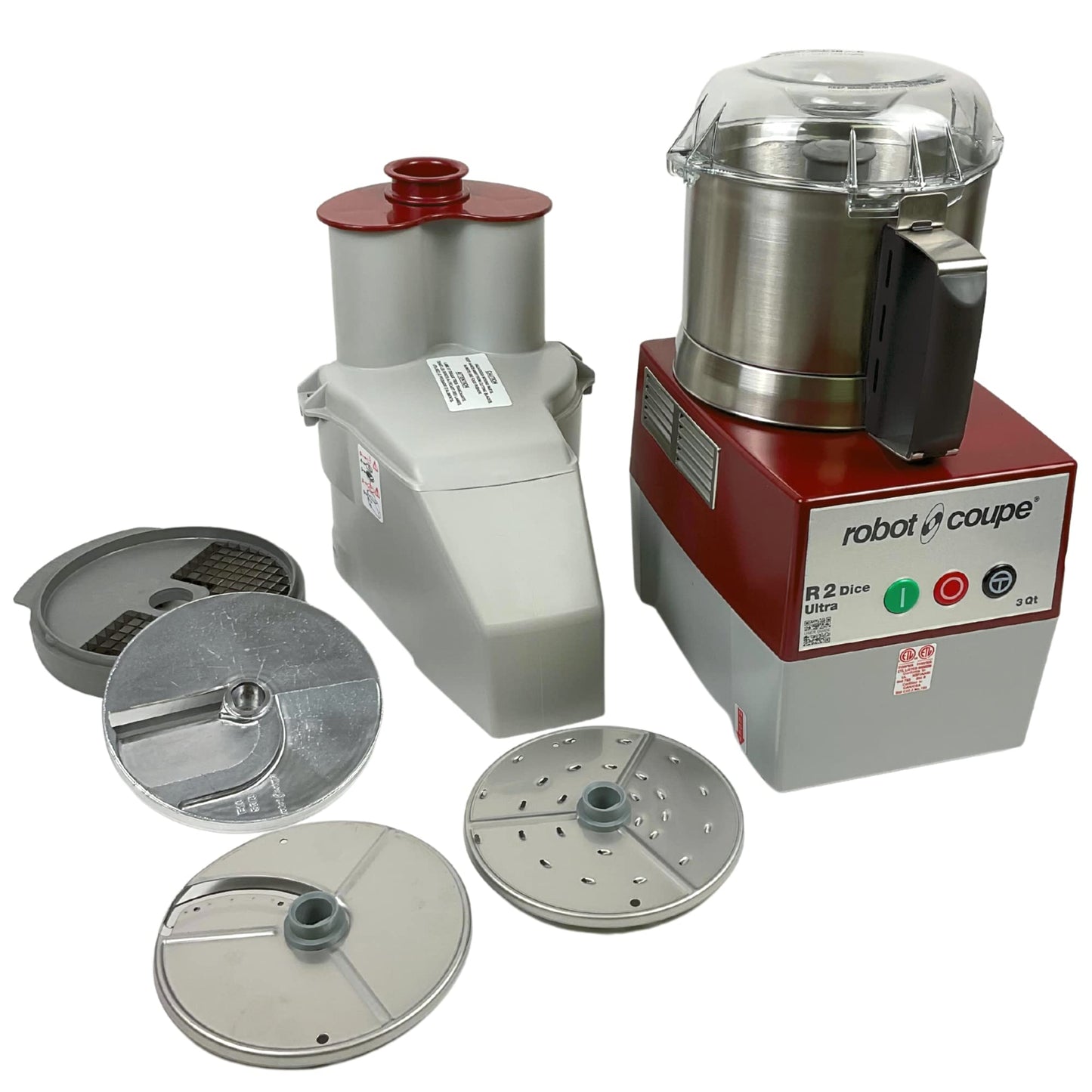 Robot Coupe R2U DICE Combination Food Processor with 3 Quart Bowl, Stainless Steel, Continuous Feed & 4 Discs, 2 hp, 120v,R2 DICE Ultra