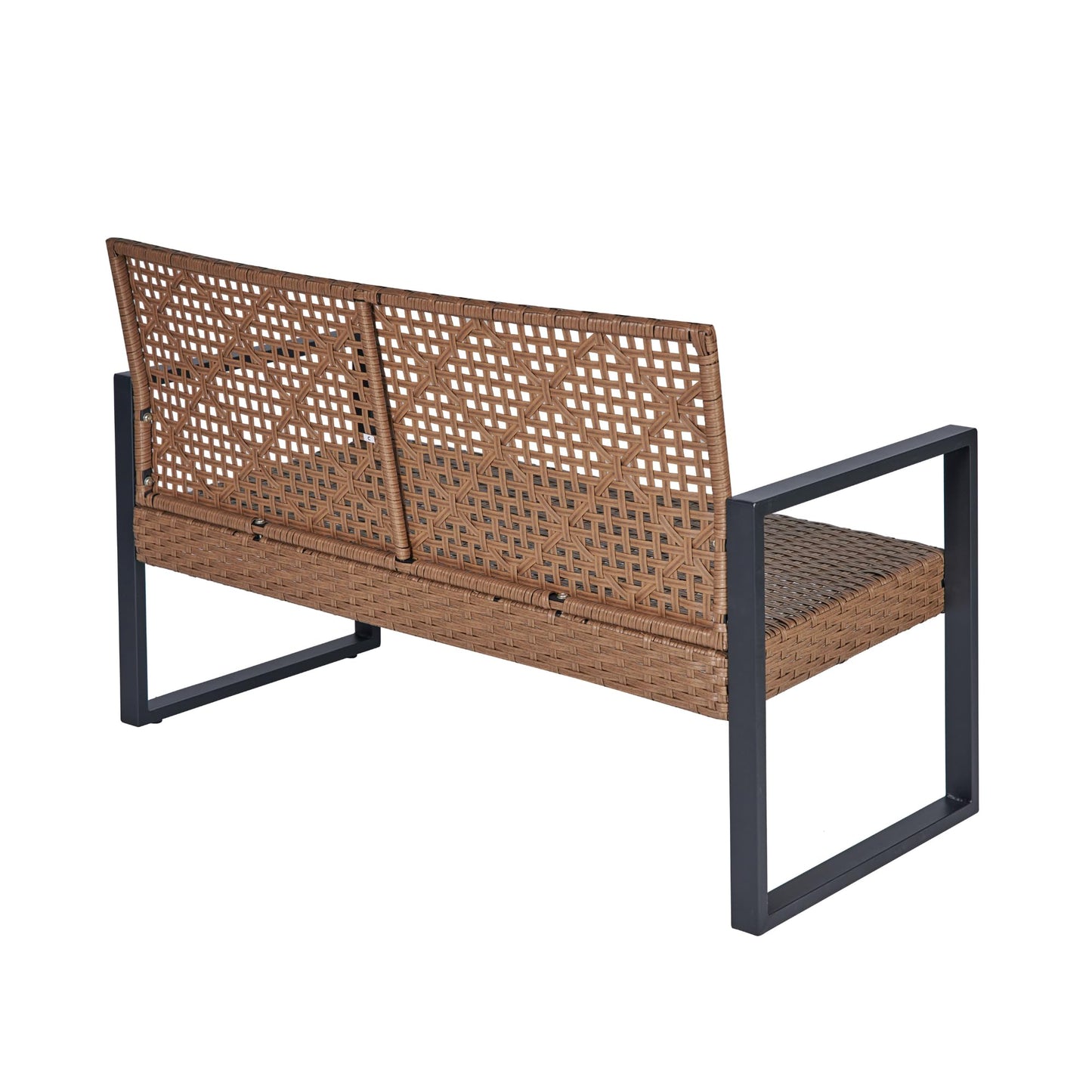 KEIKI 4PC Outdoor Patio Wicker Furniture Chat Conversation Set with Acacia Wood Table Top Backyard Porch Balcony