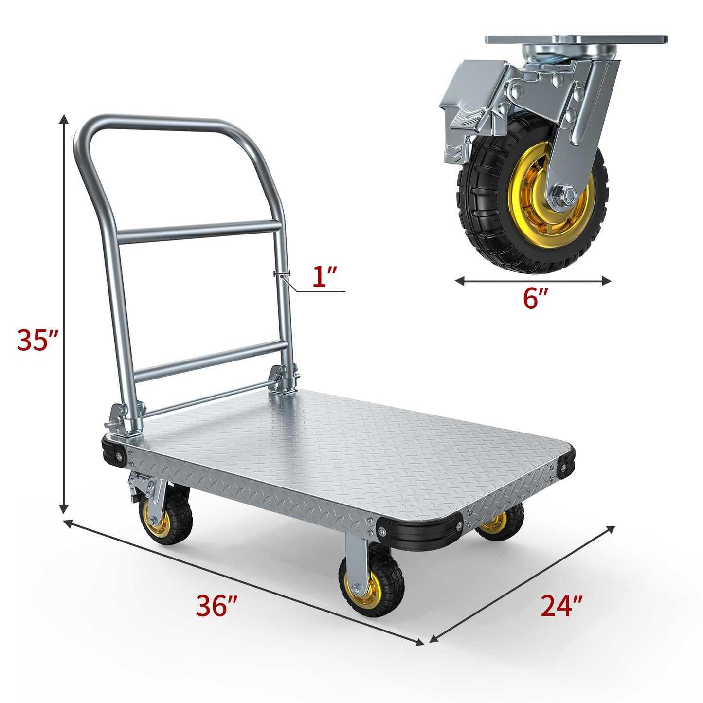 YITAMOTOR 2000 LBS Heavy Duty Platform Truck Push Cart Dolly, Foldable Large Flatbed Cart with 6" Swivel Wheels, Steel Platform Dolly Moving Cart Hand Truck for Groceries, Garage (36" x 24")