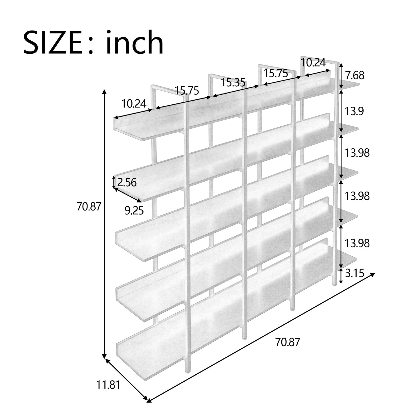 5-Shelf Bookcase, Large Open Bookshelf Modern Industrial Style, Open Display Shelves with Metal Frame for Living Room, Black