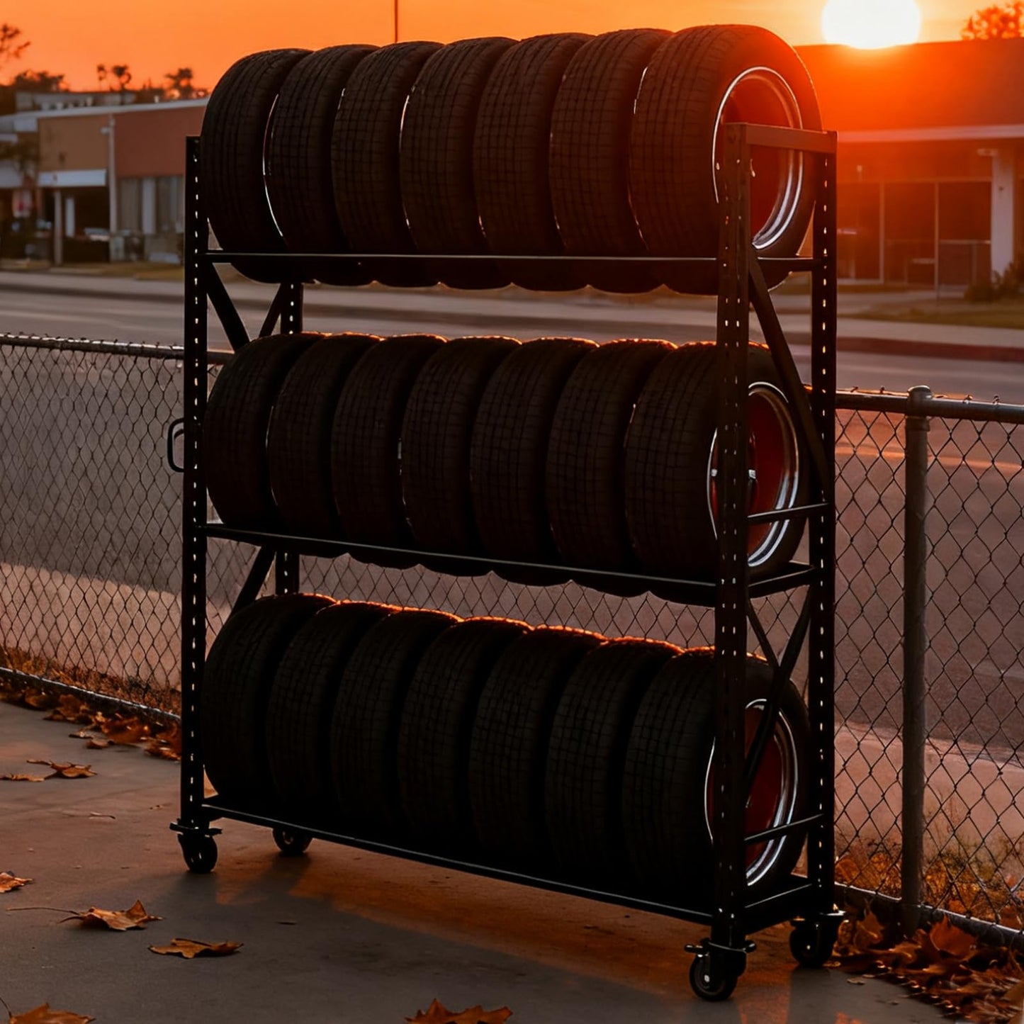 NULTRUMA Industrial 3-Tier Storage Rack, Single Entry Steel Rack for Passenger & Light Truck Tires, 1100lb Capacity, Adjustable Height, 60" W x 18" D x 84" H, for Garage Warehouse Auto Shop