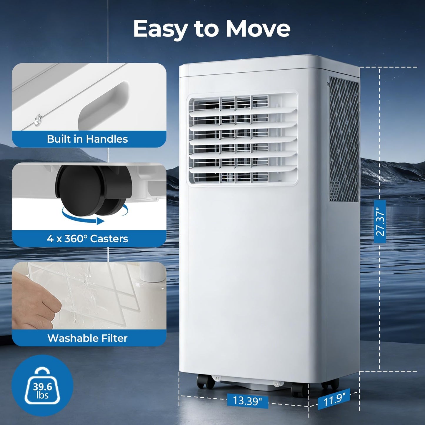 COWSAR 8,000 BTU Portable Air Conditioner | Cools Up to 350 Sq.Ft, 4-in-1 AC with Remote, LED Display & 24H Timer, Complete Installation Kit, White