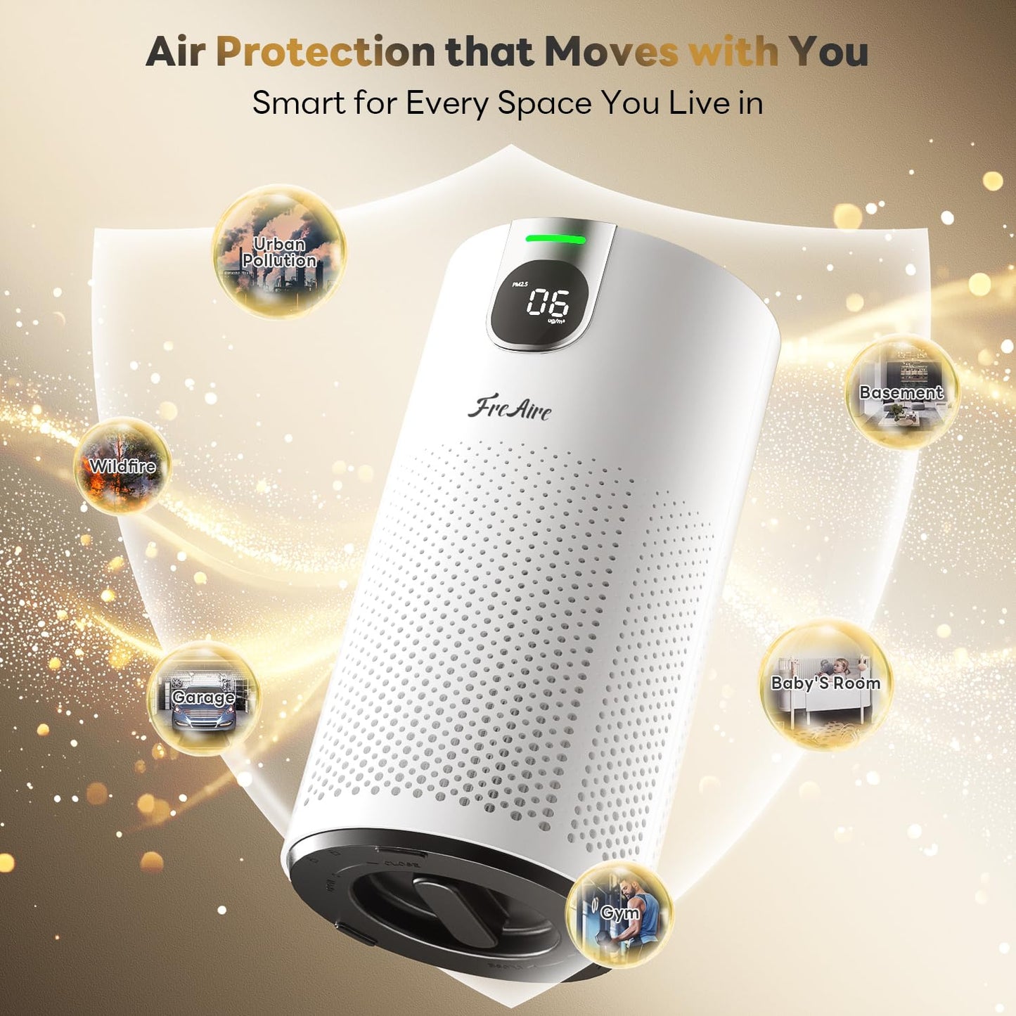 FreAire Air Purifiers for Home Large Room Covers up to 1800Ftยฒ, VisionAir 20dB Sleep Mode for Bedroom, with Real-Time AQI & PM2.5 Display,360ยฐIntake&Outlet Air Cleaner Pet-Friendly HEPA,HAP606,White