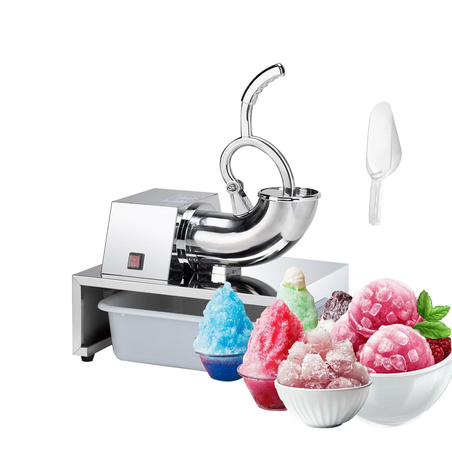 SNICE Electric Stainless Steel Snowflake Ice Shaver Machine For Bar,Kitchen,Seafood,Cold drink Heavy-Duty Snow Cone Machine Ice Crusher Machine Double Blade, Shaved Ice For Summer