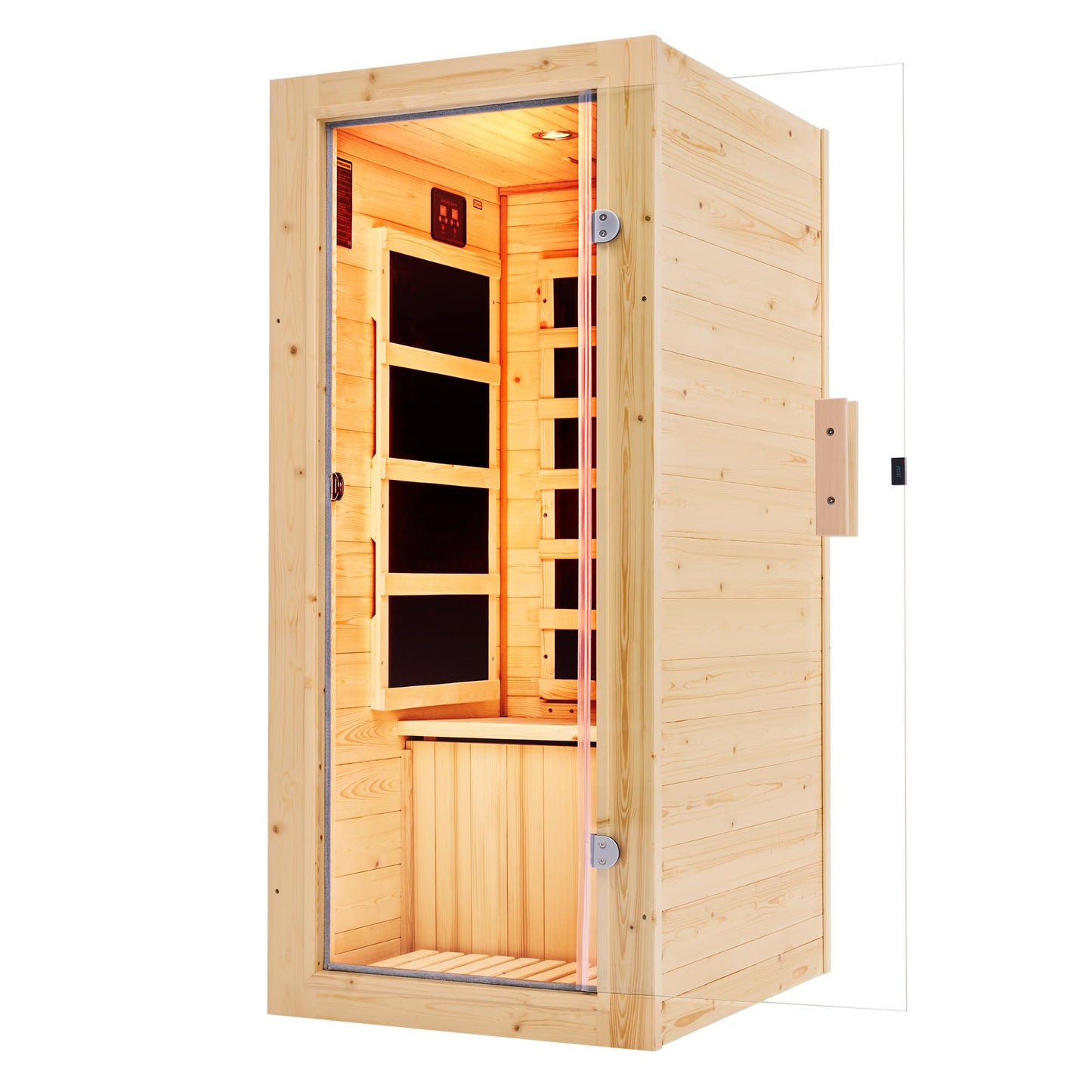 Albott Infrared Sauna 1 Person, Infrared Saunas for Home, 110V Spruce Wood Dry Sauna with Foot Warmer, Easy Assembly – Compact Indoor Spa, 149℉ Heating, LED Light, 27.2"x31.8"x60.2"