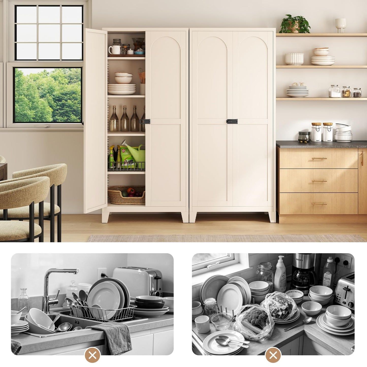 Zevemomo 71" Tall Metal Locking Cabinet with 4 Adjustable Shelves & 2 Doors, Steel Lockable Cabinet with 3-Digit Combination Lock, Secure Metal Pantry Cabinet for Home, Office, Garage, Beige