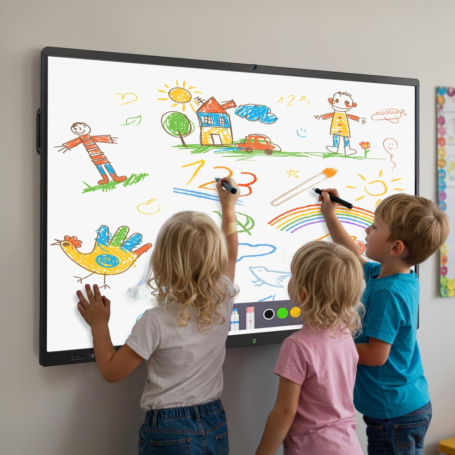 JASZDOT 55'' Smart Board, 4K UHD Interactive Touchscreen Whiteboard, Android 14 8+128GB Wireless Smartboard for Classroom Home Office Studio