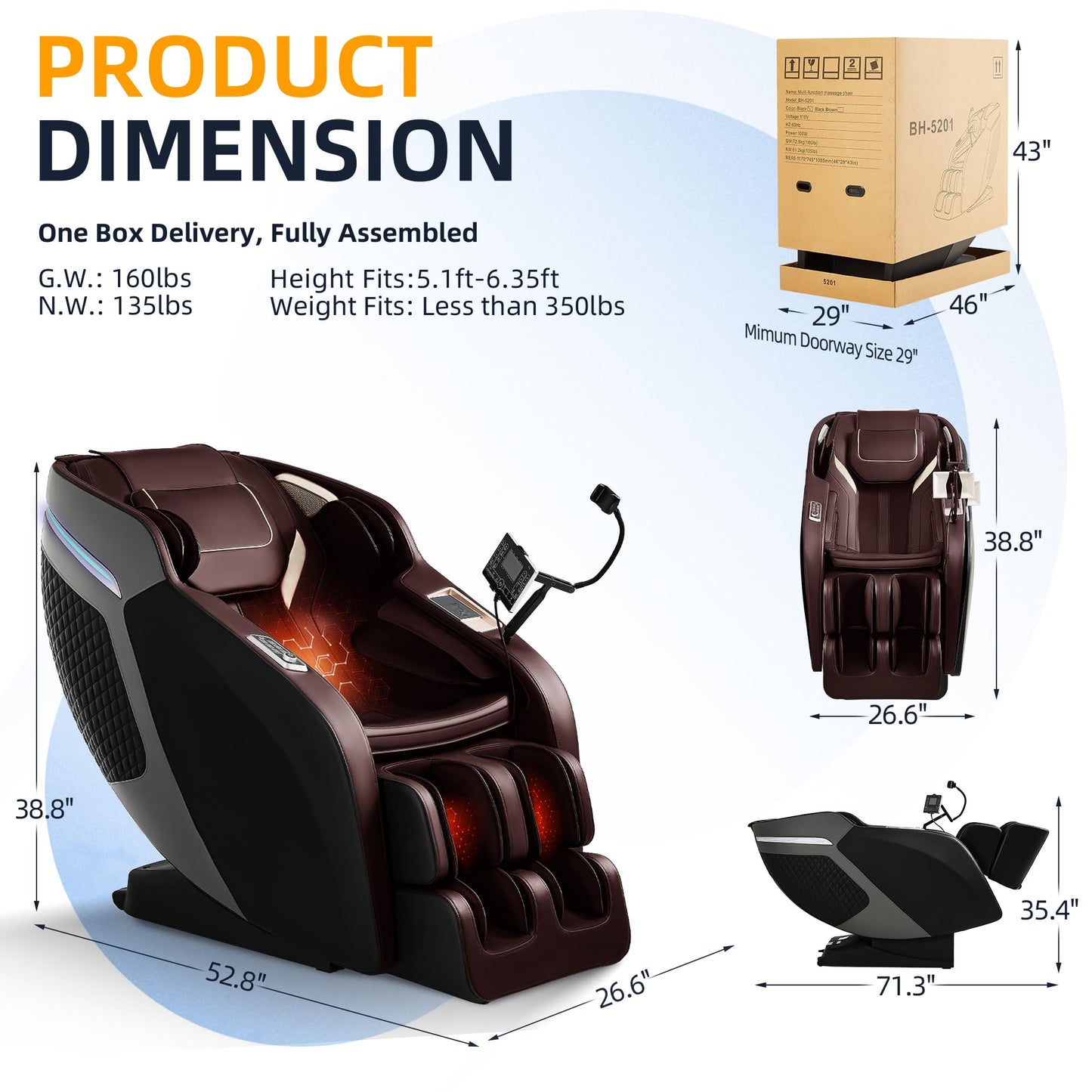 Luxury 4D Full Body Massage Chair, Zero Gravity SL-Track Shiatsu Recliner ,18 Auto Modes & 6 Massage Techniques,Lumbar & Calf Heating,Foot Roller and Calf Kneading,Voice/App/Touch Control,Body Scan