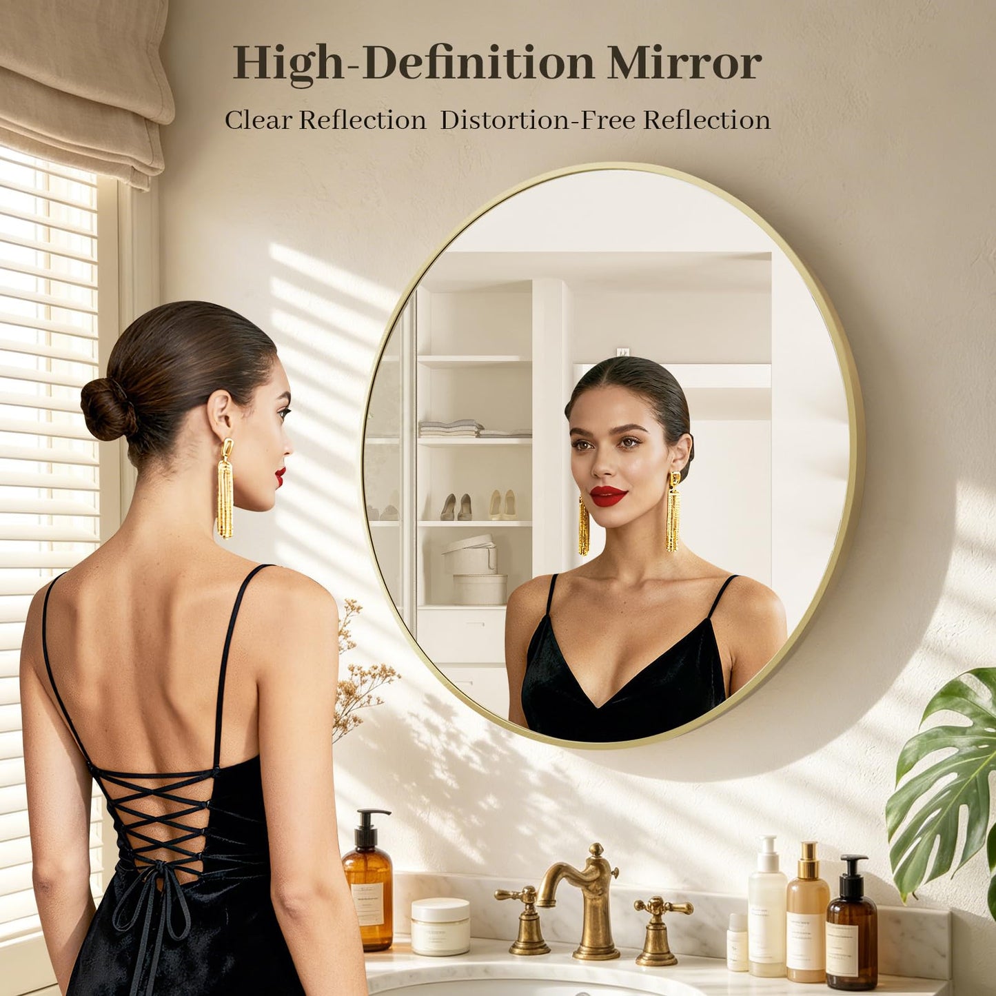 WallBeyond Bathroom Medicine Cabinet with Mirror, 28 Inch Gold Round Mirror Medicine Mabinet Wall Mounted with Aluminum Alloy Metal Framed, Surface Mount Medicine Cabinet with Storage