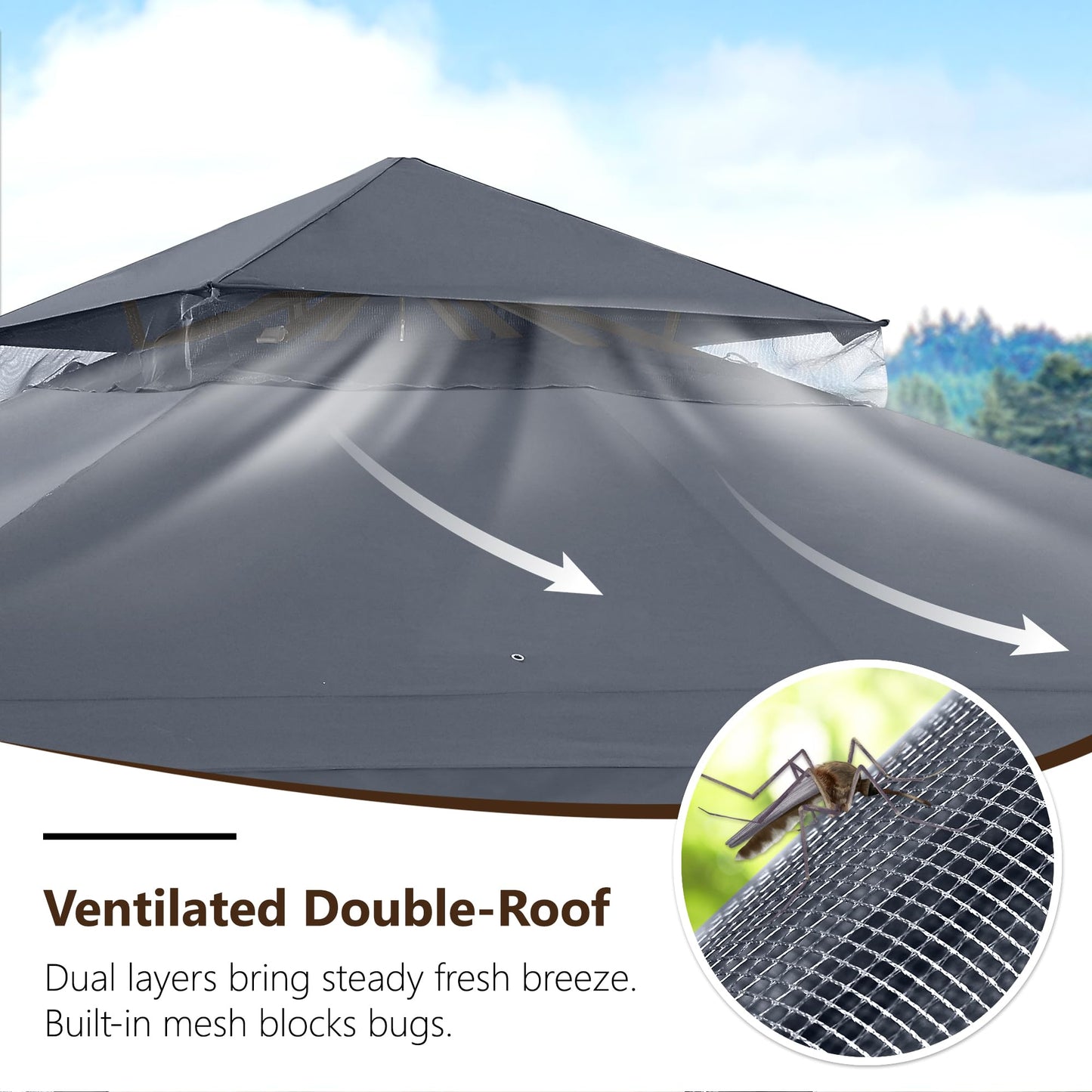 MASTERCANOPY Outdoor Patio Gazebo with Double Roofs, Stable Steel Frame and Mosquito Netting (11x11,Dark Gray)