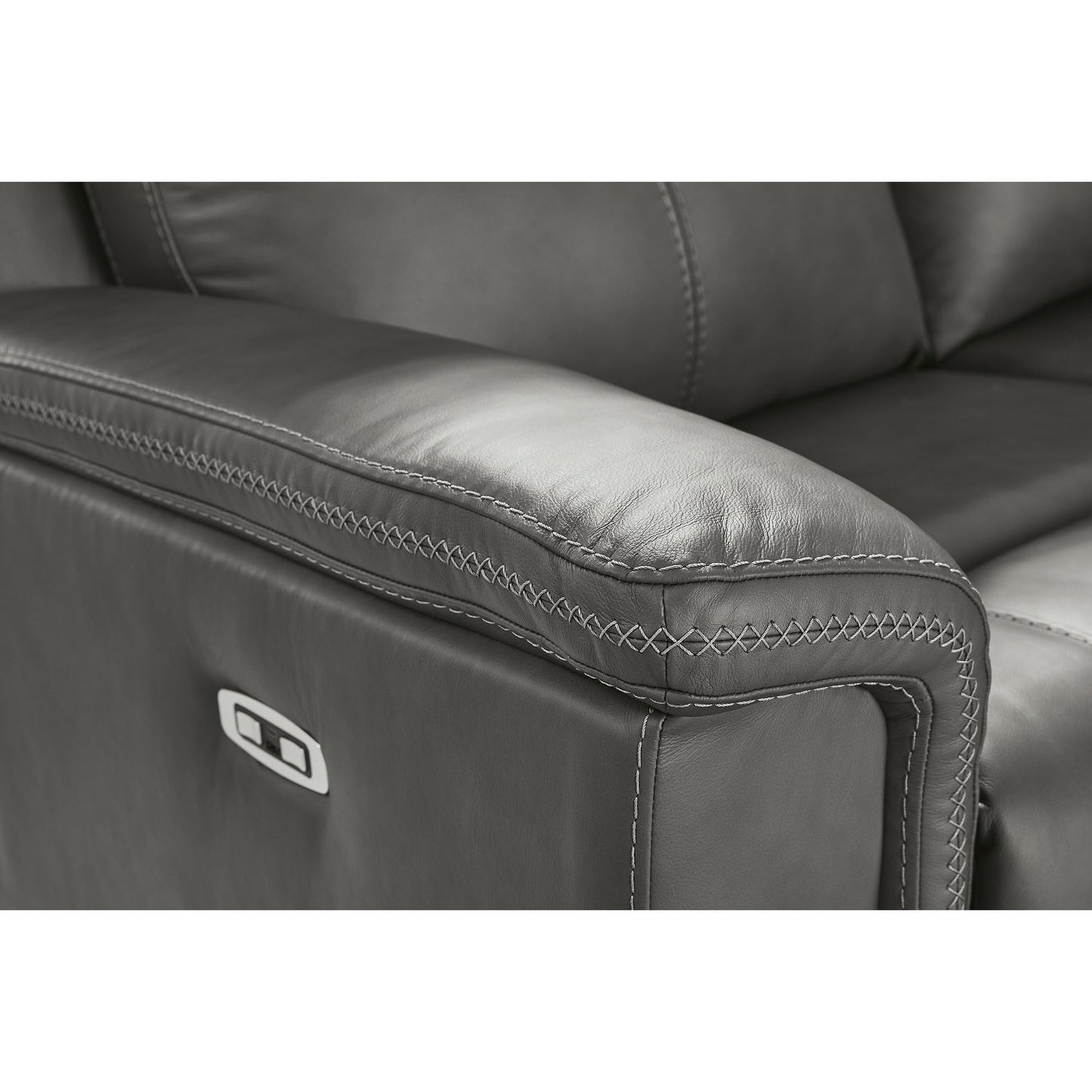 Signature Design by Ashley Burnley Contemporary Leather Match Power Reclining Sofa with Adjustable Headrest and USB Charging Port, Gray