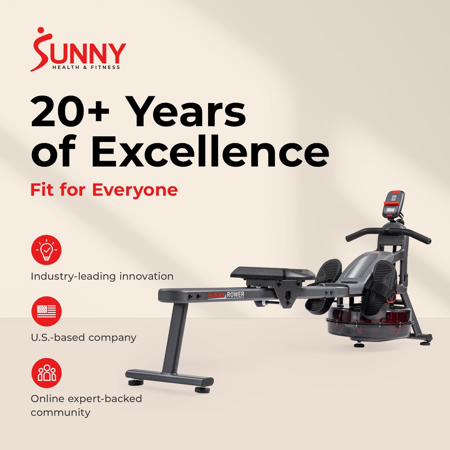 Sunny Health & Fitness Smart Dual-Rail Water Rower, 300LB Weight Capacity with Free SunnyFit App Connection – SF-RW524022