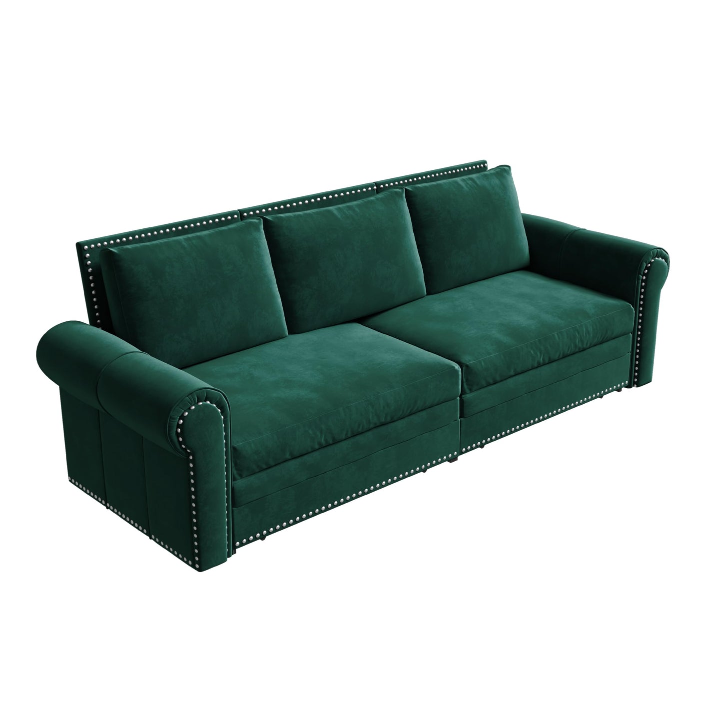 Ball & Cast 3-in-1 Convertible Sofa Bed,93.7" Velvet Pull Out Couch Bed King Size, Loveseat Sleeper Sofa with Nailhead Trim & Rolled Arm,Multi-Functional Sofa Couches for Living Room,Green