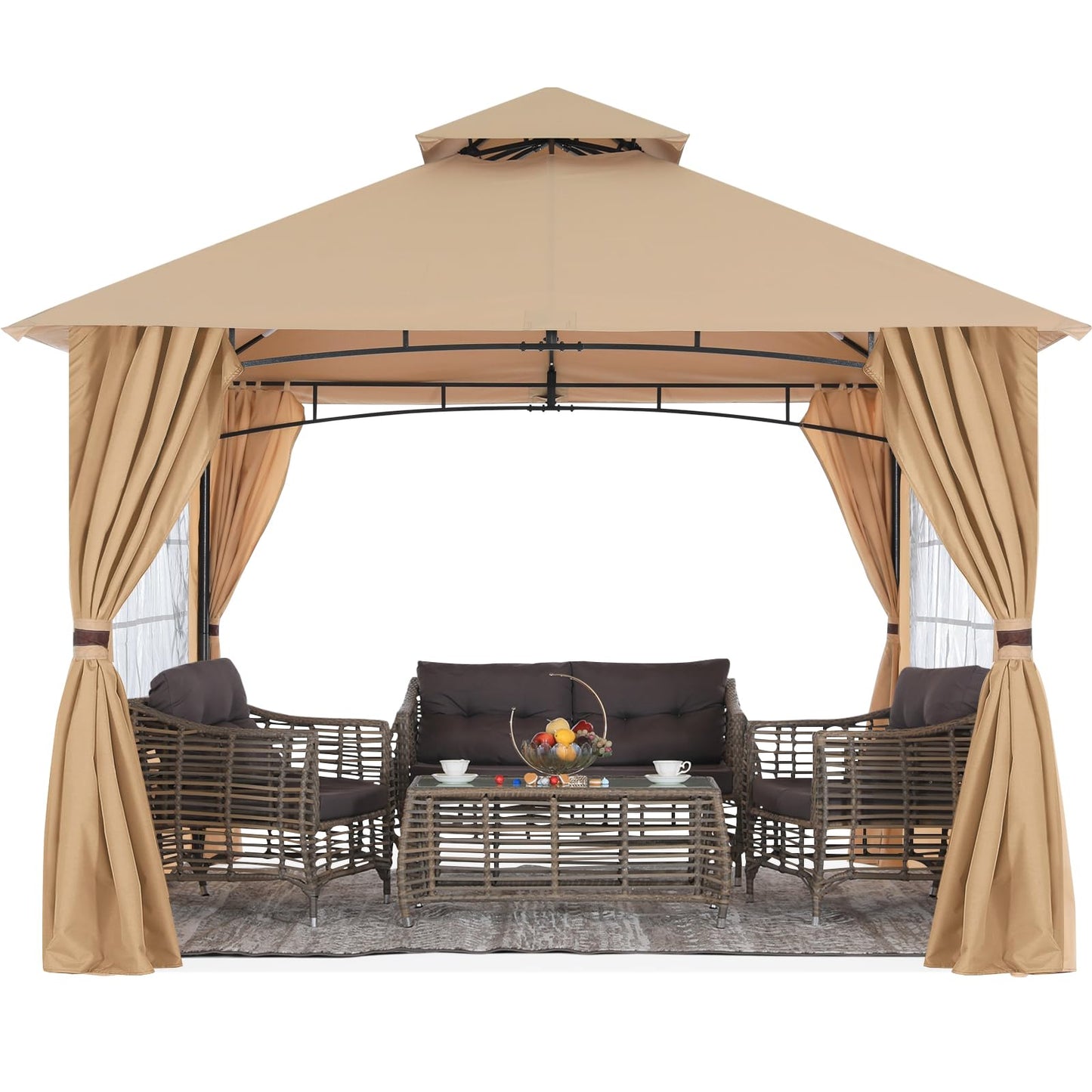 MASTERCANOPY Patio Gazebo Steel Frame Outdoor Gazebo with Windows Curtains (10x12,Beige)