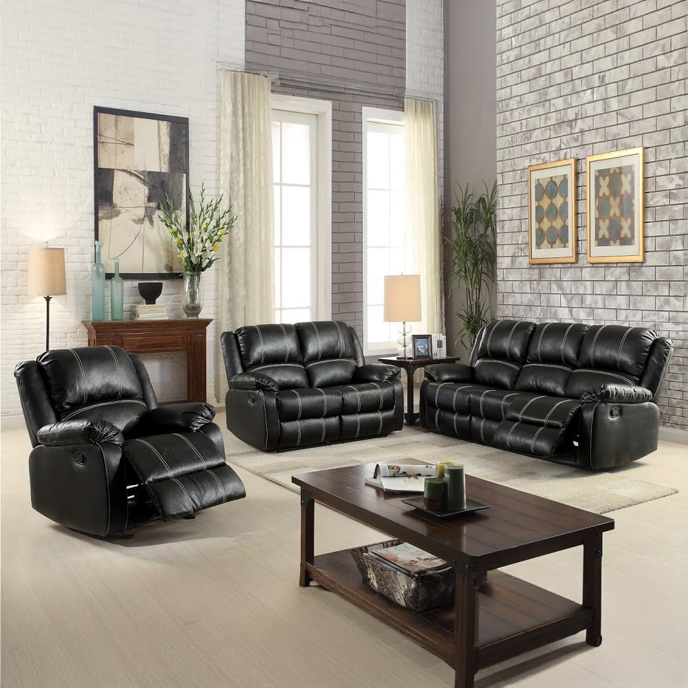 Acme Zuriel Motion Sofa in Black Synthetic Leather