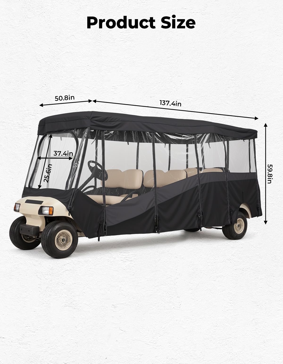 KEMIMOTO Golf Cart Enclosure 8 Seat, 600D Waterproof Golf Cart 8 Passenger Enclosure with Clear Windshield Compatible with Club Car Villager, Concierge
