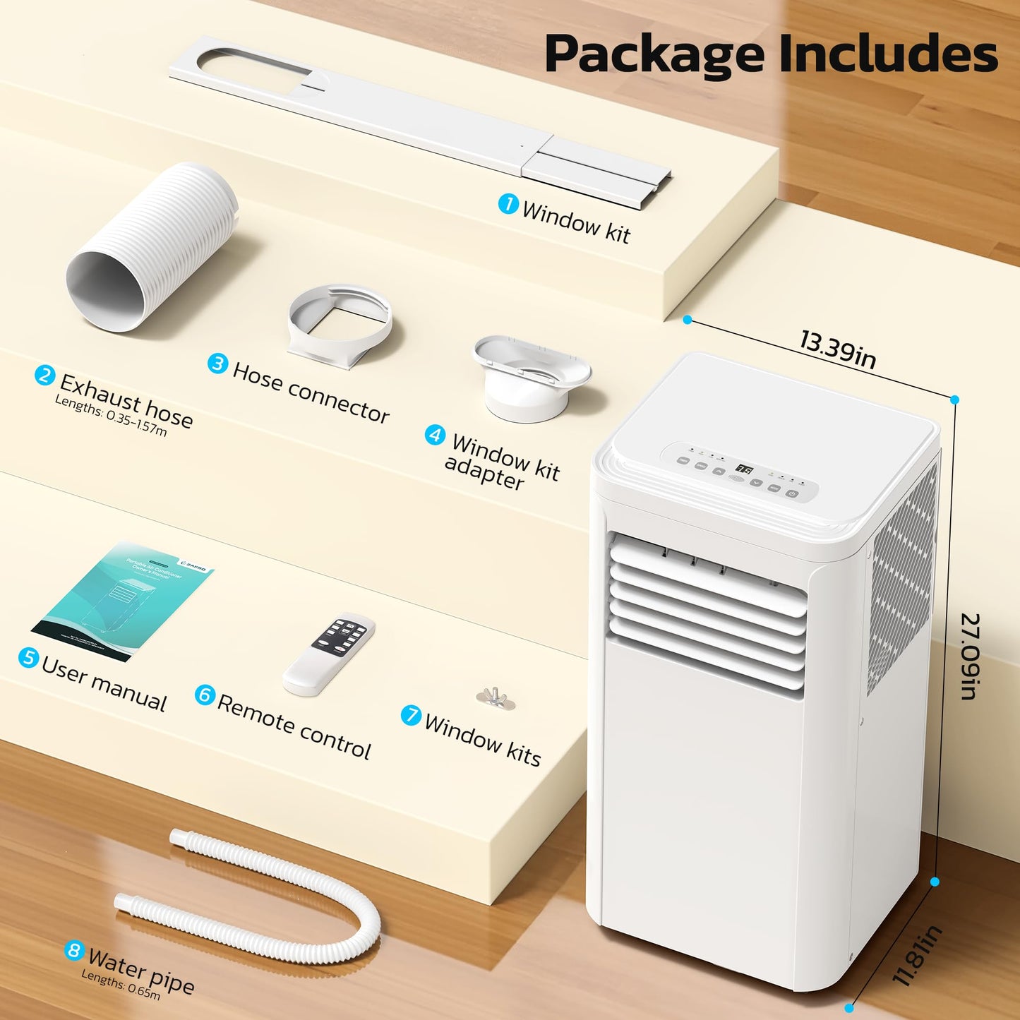Electactic 8050 BTU Portable Air Conditioner for Rooms up to 450 Sq.Ft, 4 Modes Portable AC Unit with Cool, Dry, Fan and Sleep Modes, Remote and LED Display, Installation Kits for Home, Apartment