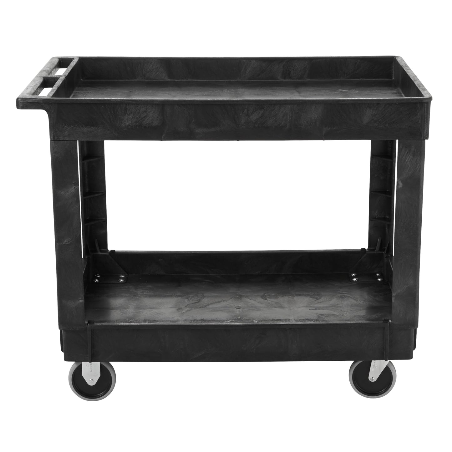 Rubbermaid Commercial Products 2-Shelf Utility/Service Cart, Medium, Lipped Shelves, Standard Handle, 500 lbs. Capacity, for Warehouse/Garage/Cleaning/Manufacturing/Maintenance