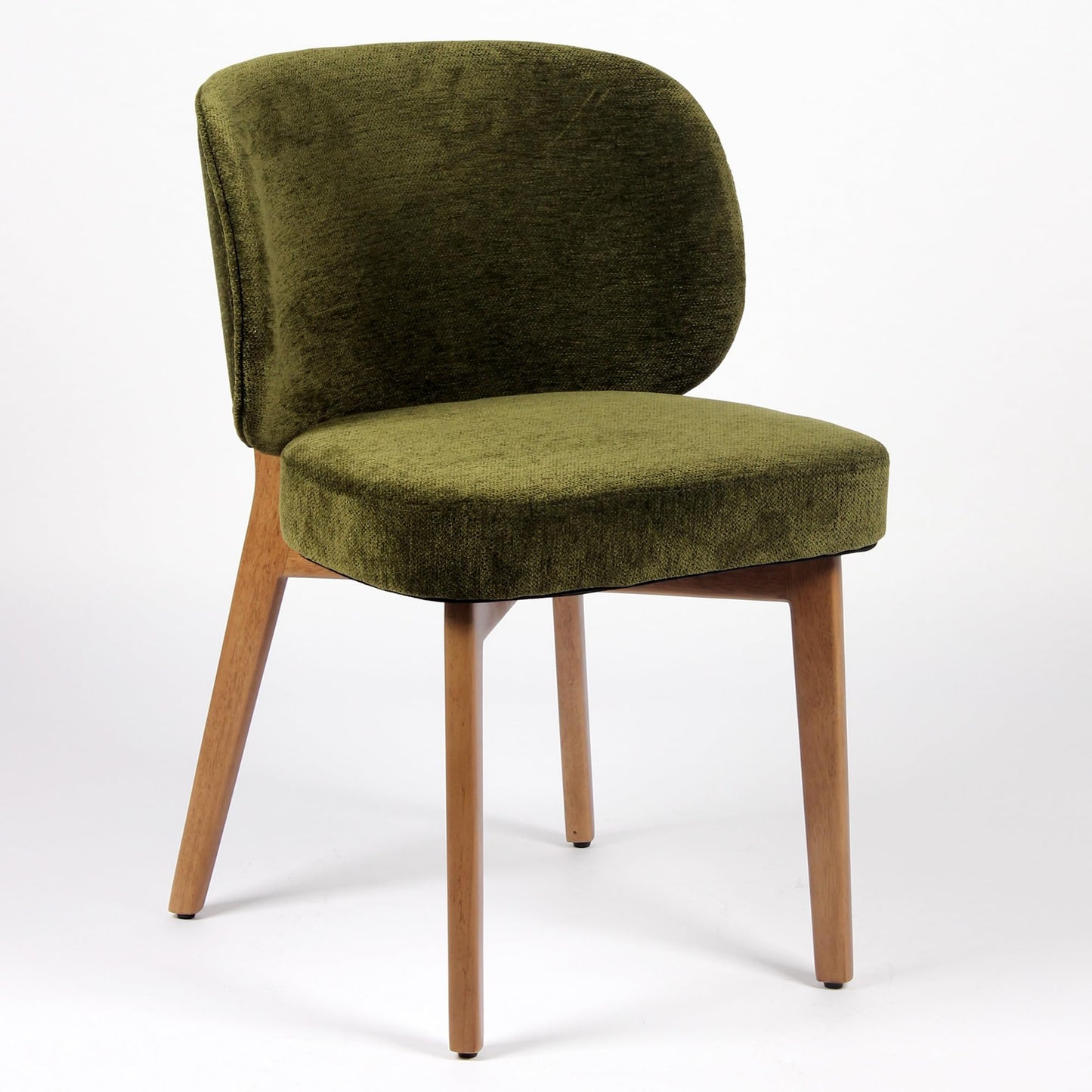 YOUNUOKE Upholstered Dining Chair, Modern Chenille Fabric Dining Room Chair with Wood Legs, Widen Backrest Comfy Side Kitchen Chairs, Green (Single Pack)