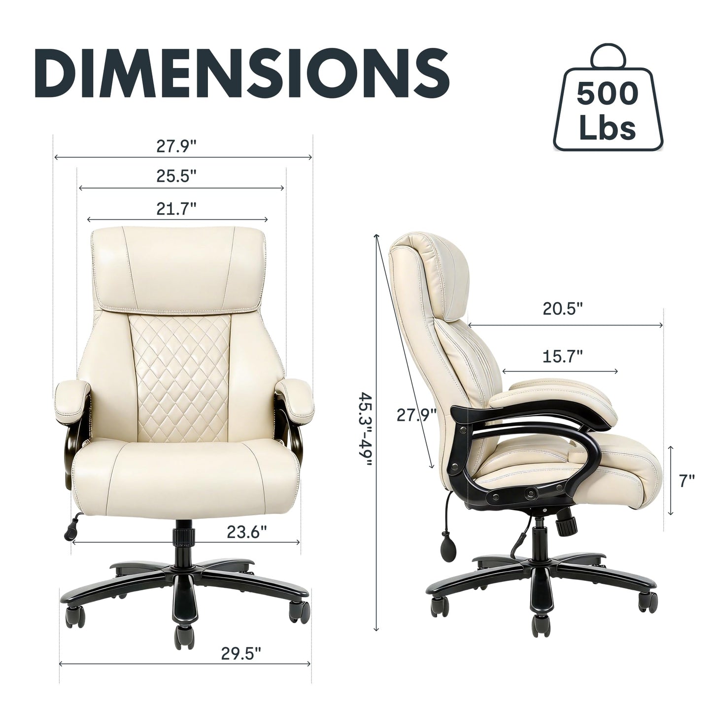 FLEXISPOT 500lbs Big and Tall Office Chair for Heavy People, Heavy Duty Computer Chair with Stable Arms Adjustable Lumbar Support Metal Base, Desk Chairs for Home Office Gaming Working, Leather, Beige