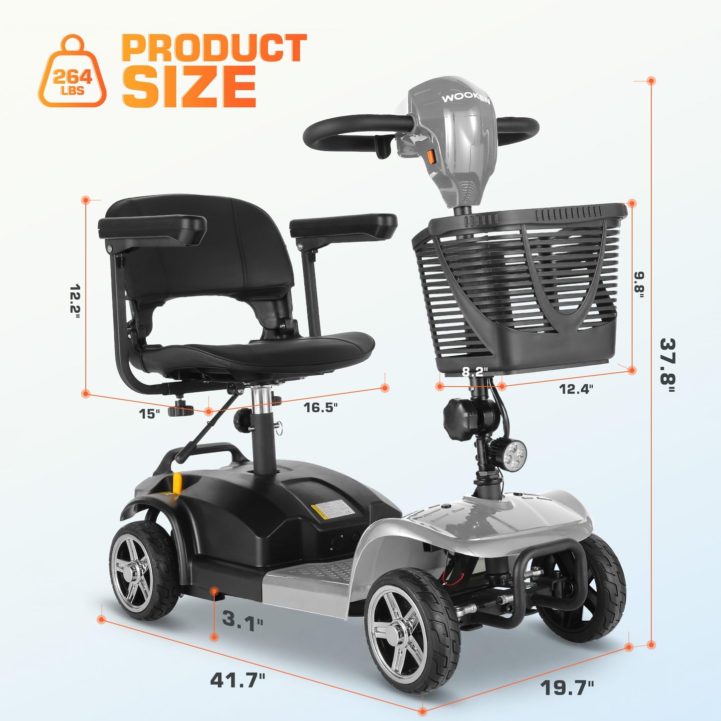 Wooken 4-Wheel Mobility Scooter for Seniors, Adults, Elderly, Foldable Mobility Scooter, Powered Mobility Scooter Wheelchair Device, All Terrain Compact Heavy Duty Mobility for Travel