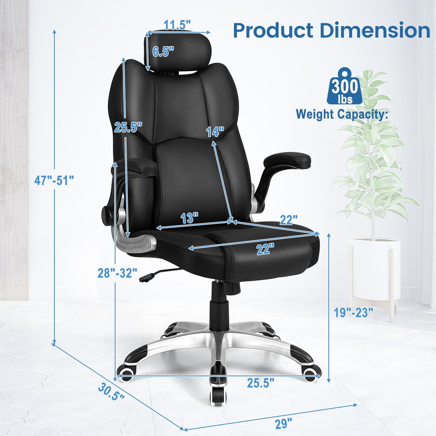 Giantex Executive Office Chair, Kneading Massage Computer Chair with Removable Lumbar Support Pillow, Adjustable Headrest, Faux Leather Rolling Desk Chair with Flip-up Armrests for Home Office, Black