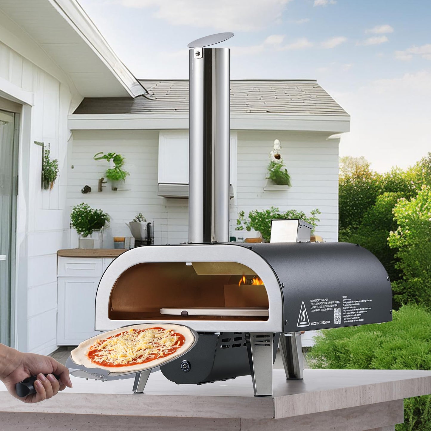 VEVOR Dual Fuel Outdoor Pizza Oven, 12" Auto-Rotating Propane & Wood Pellet Pizza Ovens, Multi-Fuel Pizza Maker with Electric Rotation System & Thermometer, for Outside Patio Camping & Backyard