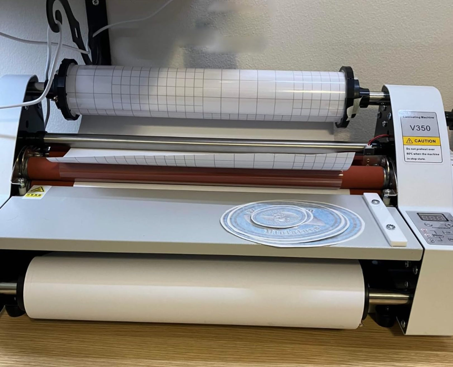 350mm Laminator Machine, Cold Hot Roller Laminating Machine, Single- & Double-Sided Thermal Laminator for Paper Card Wood Veneer PVC Foil, Digital Display, Safety Protection (V350)