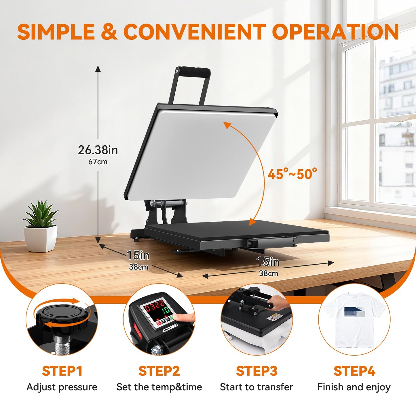 AKEYDIY Heat Press 15x15, Digital Shirt Press Heat Up Fast & Even, Pro Pull Out Heat Press Lower Platen Slide Out Heat Transfer Sublimation Heat Press Machine for Tshirts, Pillow, Pad, Bag, Black