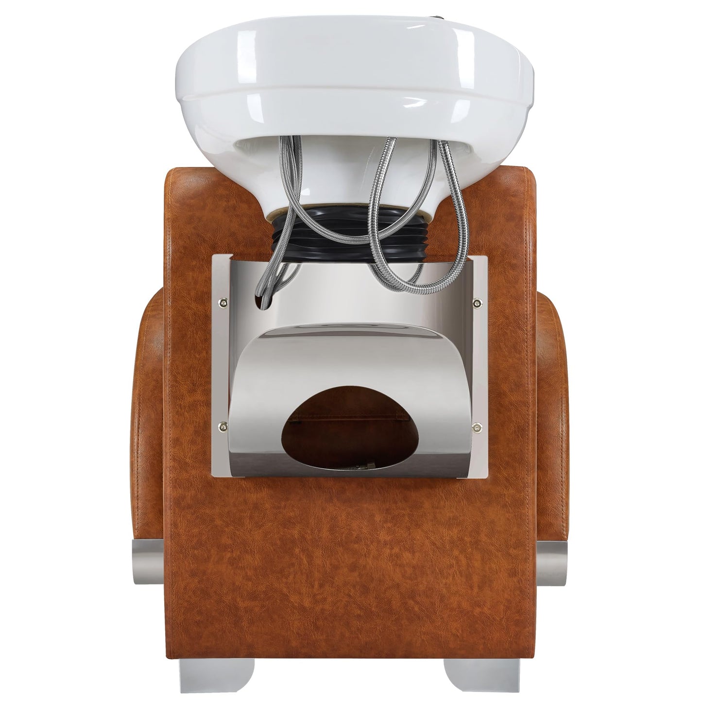BarberPub Ceramic Bowl Backwash Shampoo Chair, Adjustable Hair Wash Sink and Chair Set for Professional Barbershop, Home&Beauty Spa Salon 9102 (Brown)