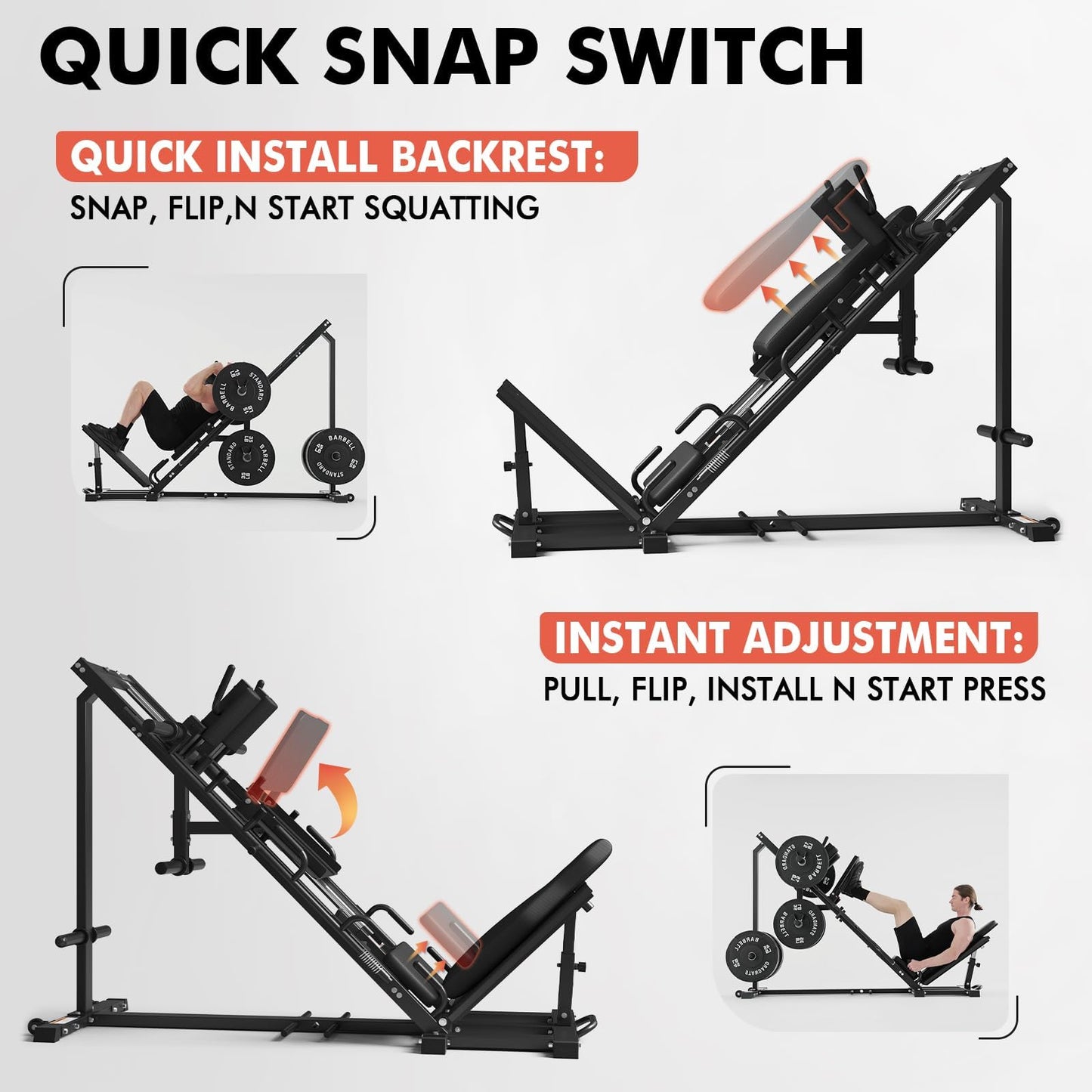 GMWD Leg Press Hack Squat Machine Combo, Professional Adjustable Leg Press Machine for Home Gym with Linear Bearing, Hack Squat Machine with Weight Storage, Leg Machine for Full Lower Body Workout